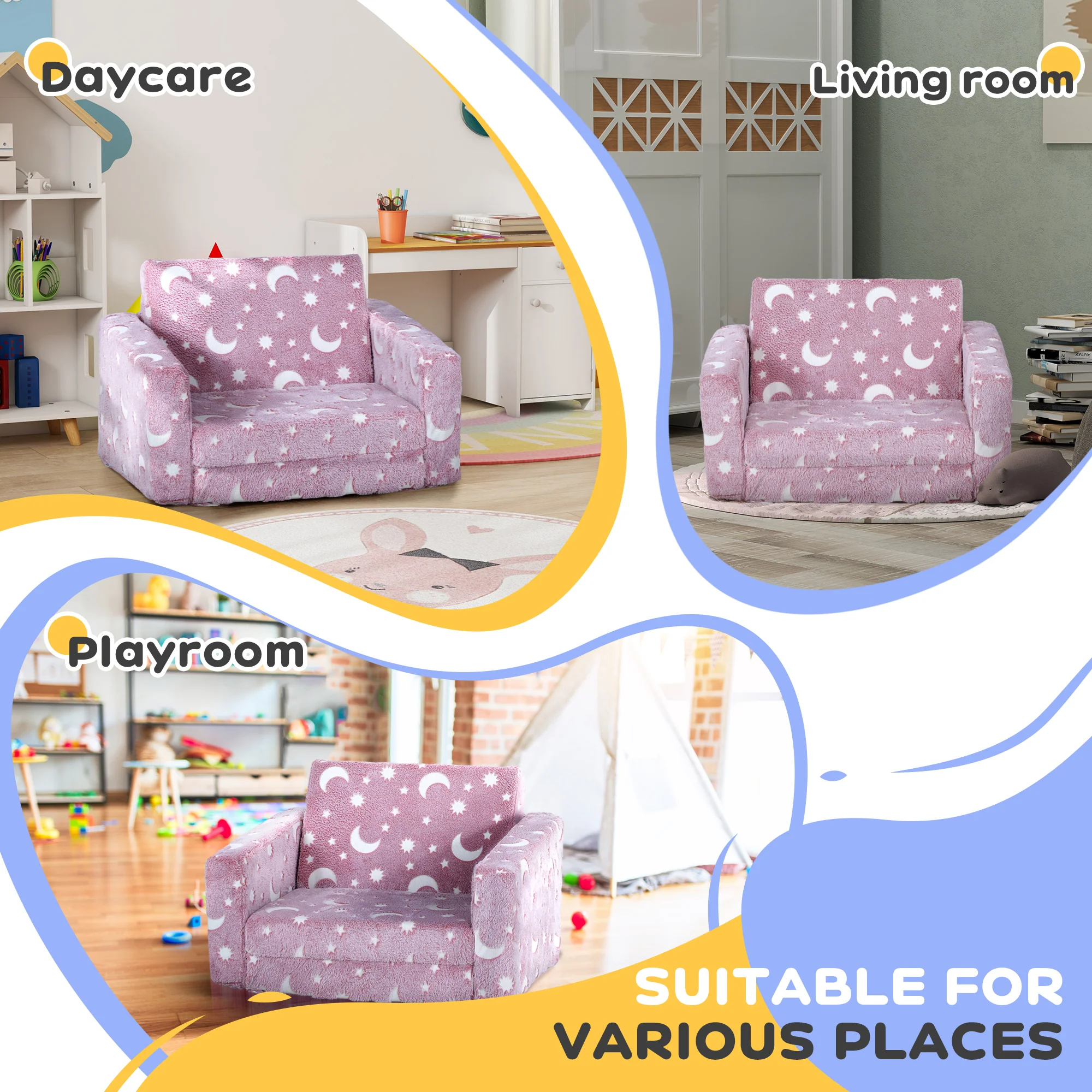 AIYAPLAY 2 In 1 Kids Folding Bed With Glow In The Dark Cosmic Design, Pink - Image 6