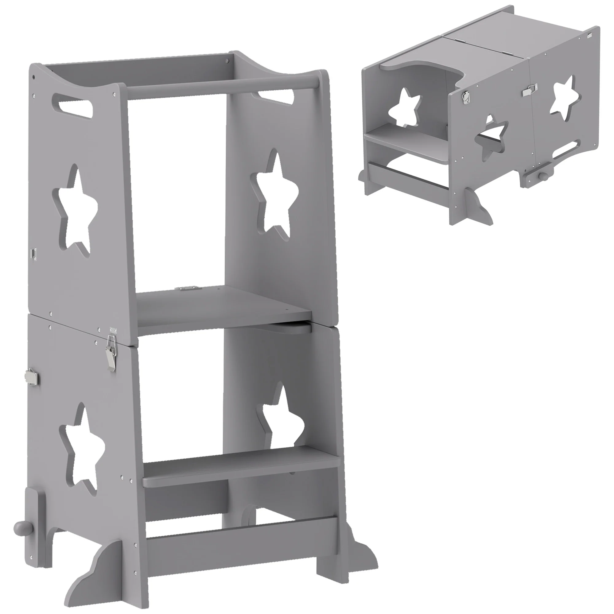 AIYAPLAY 2-in-1 Toddler Step Stool With Safety Rail For Kitchen, Grey