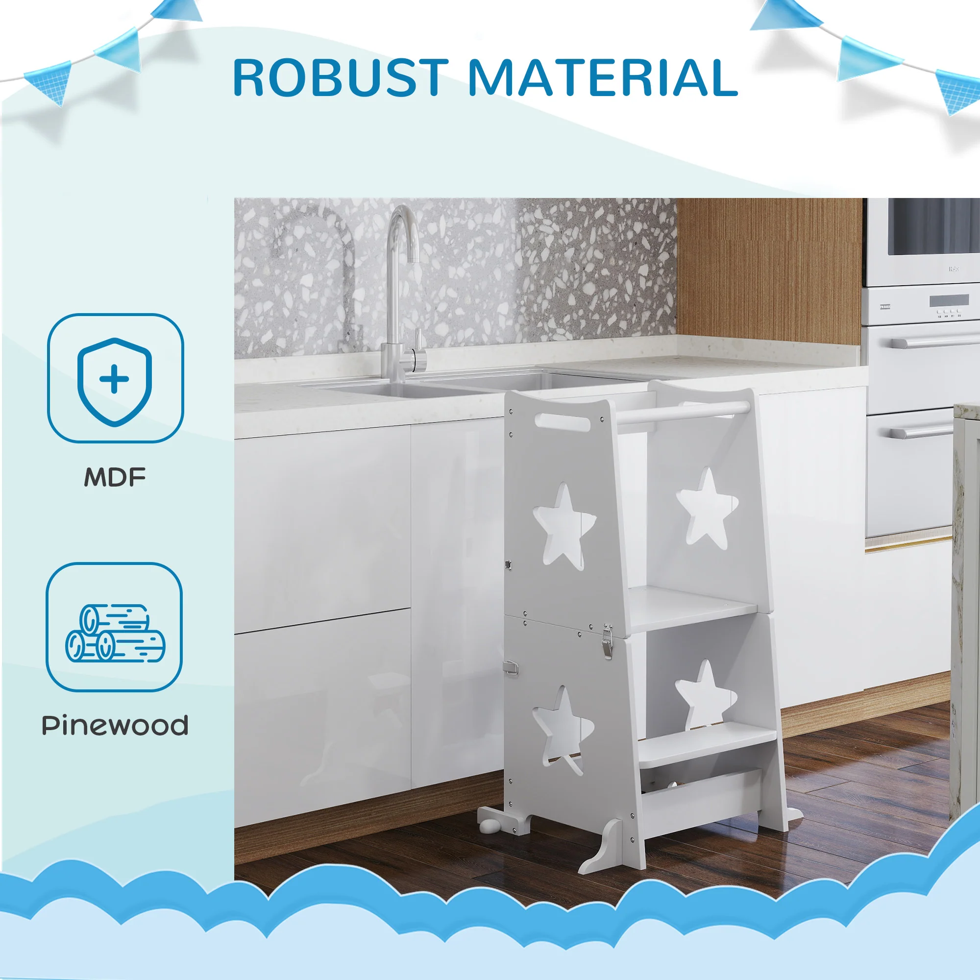 AIYAPLAY 2 in 1 Toddler Step Stool with Safety Rail for Kitchen, White - Image 6