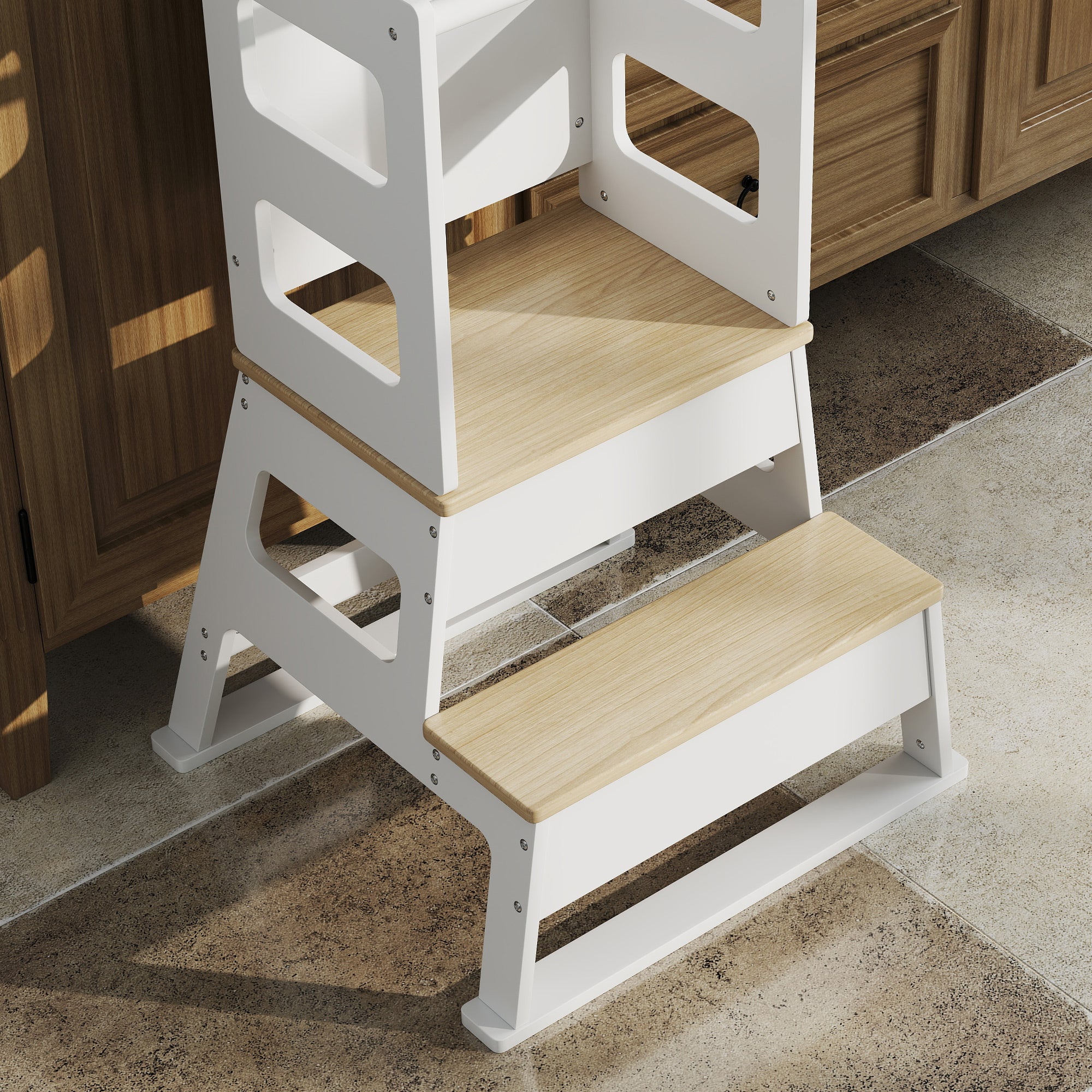 AIYAPLAY 2 in 1 Toddler Tower w/ Chalkboard, Safety Rail, for Kitchen, Sink - Image 8