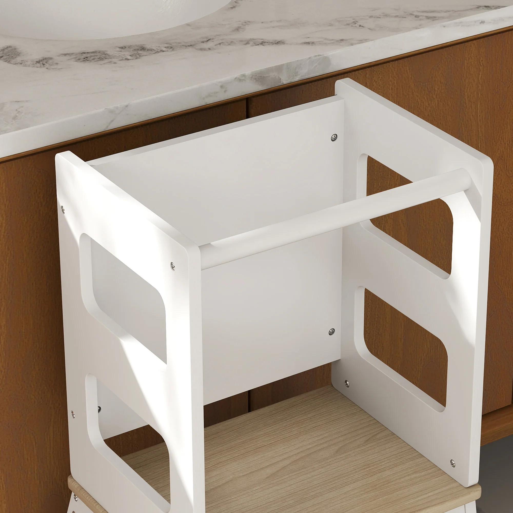 AIYAPLAY 2 in 1 Toddler Tower w/ Chalkboard, Safety Rail, for Kitchen, Sink - Image 9