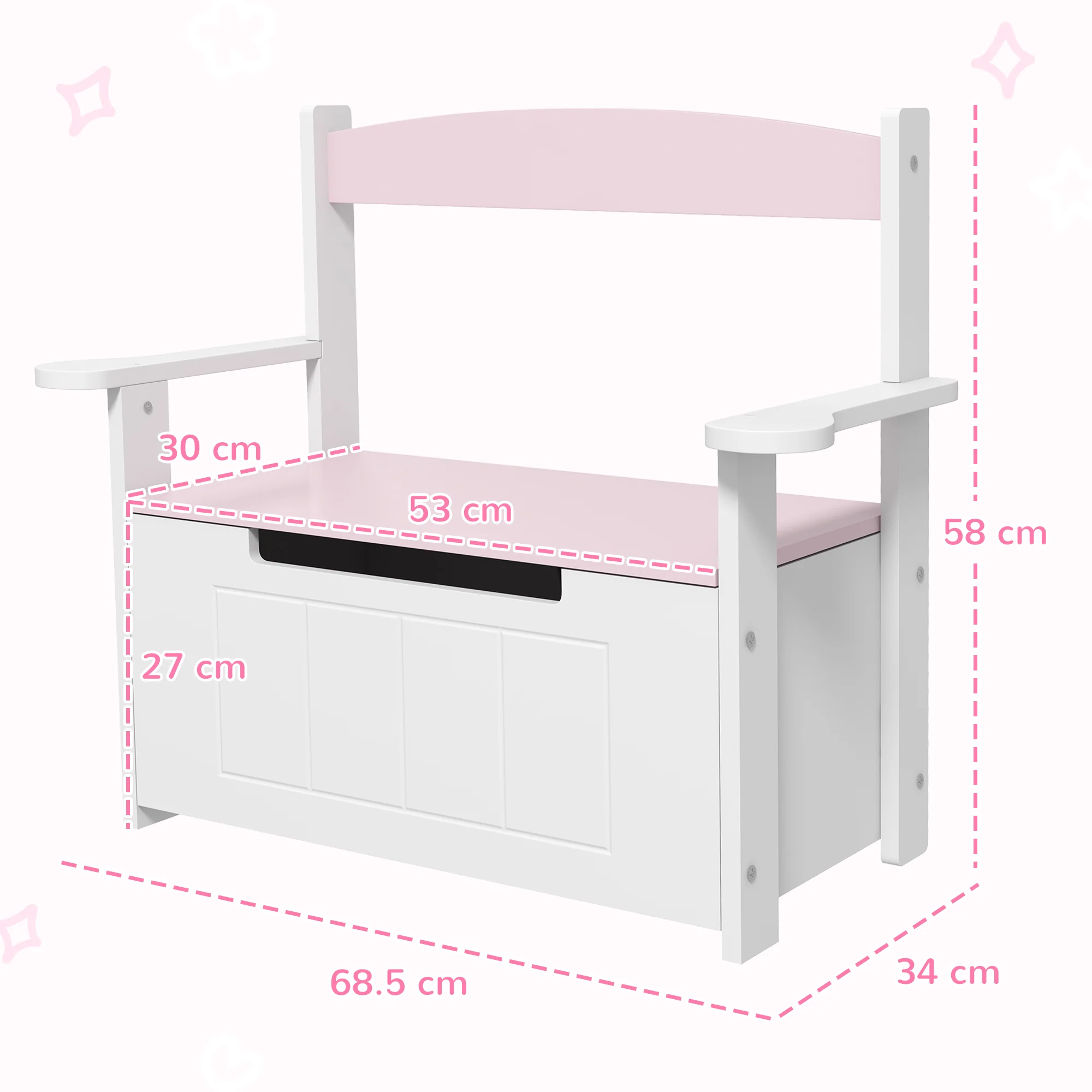 AIYAPLAY 2 in 1 Toy Box for Kids with Safety Lid for Bedroom. Nursery, Pink - Image 5