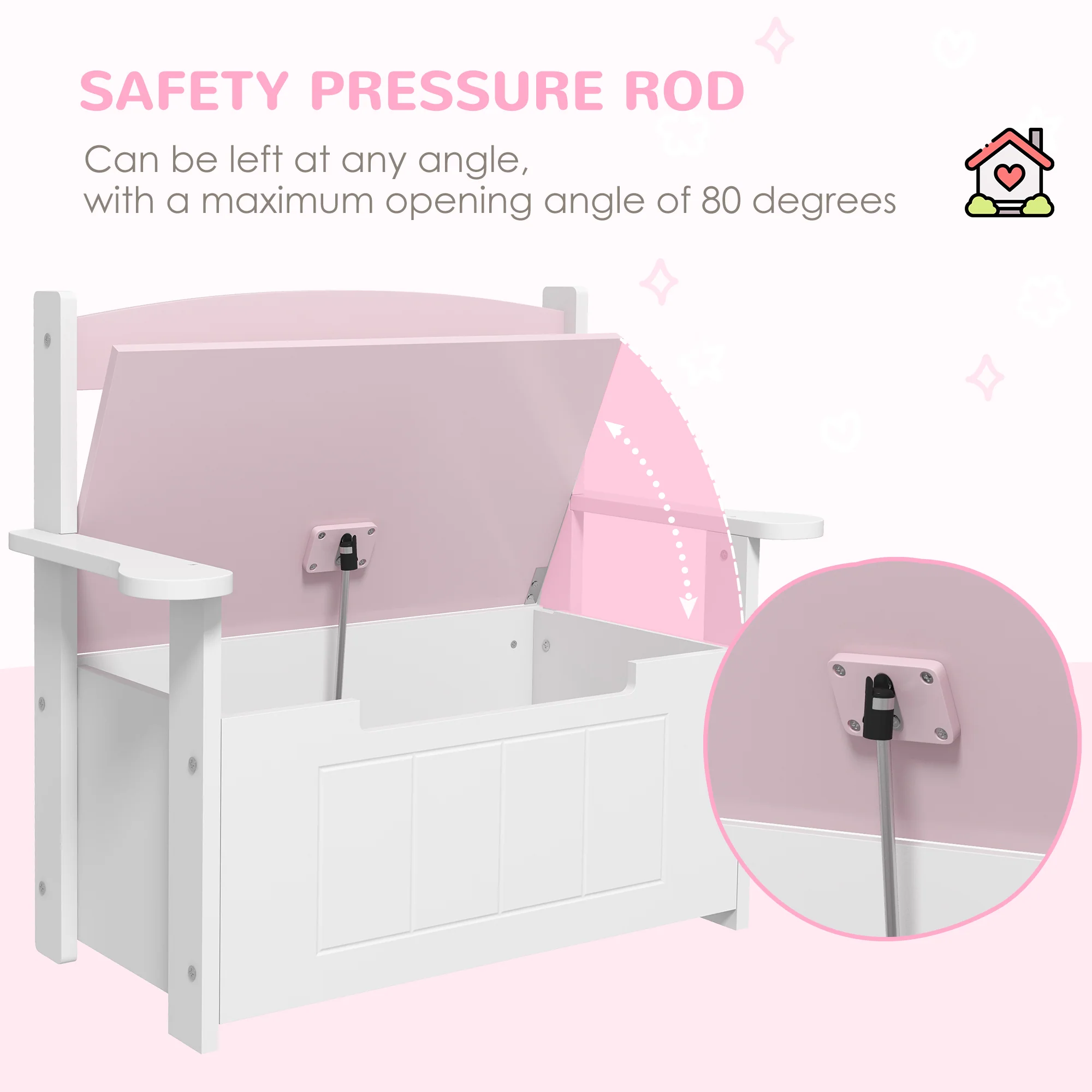 AIYAPLAY 2 in 1 Toy Box for Kids with Safety Lid for Bedroom. Nursery, Pink - Image 6