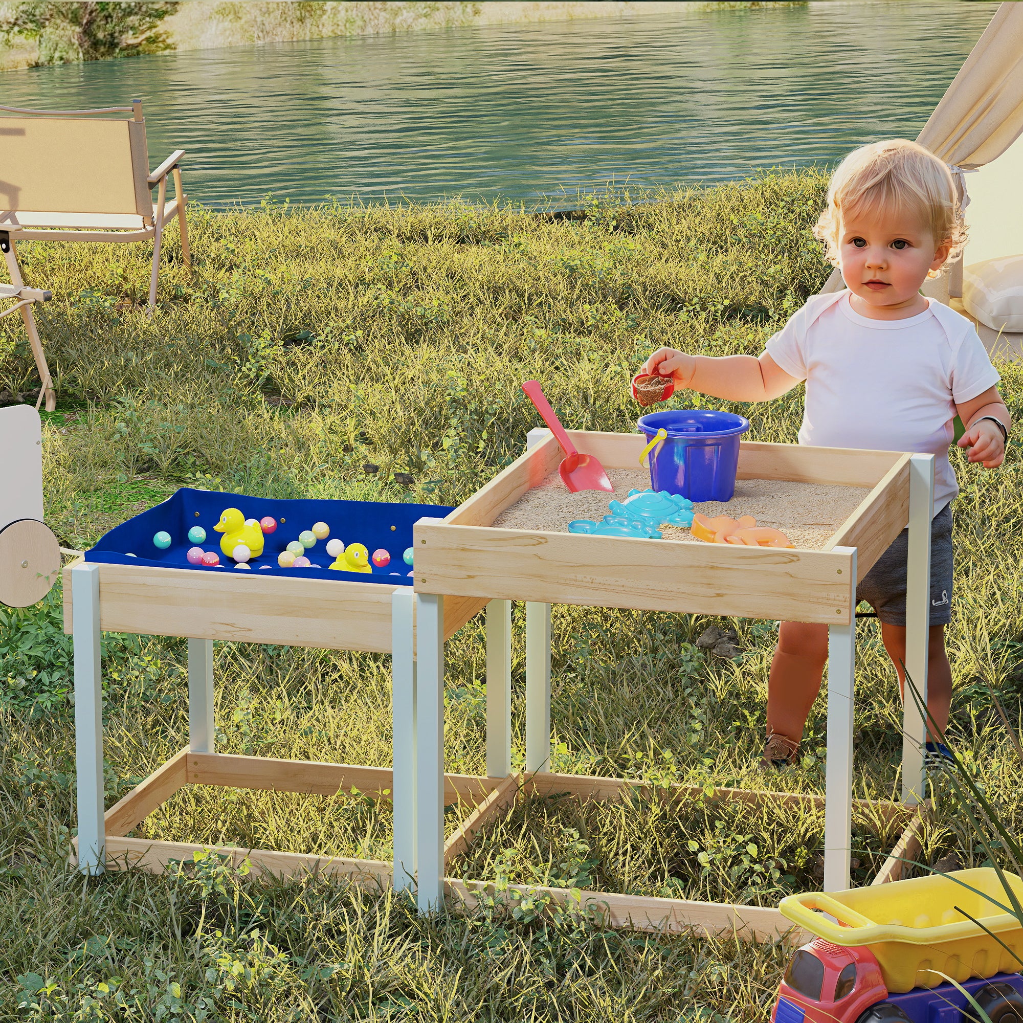 AIYAPLAY 2 PCS Wooden Sandpits, Sand And Water Play Tables With Bottom Liner - Image 2