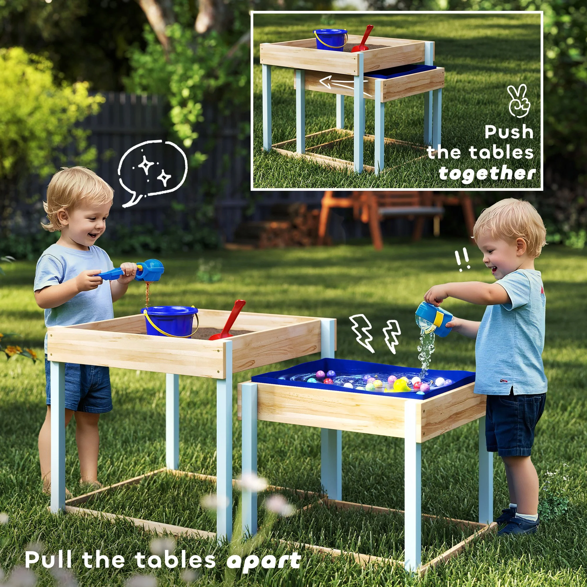 AIYAPLAY 2 PCS Wooden Sandpits, Sand And Water Play Tables With Bottom Liner - Image 3