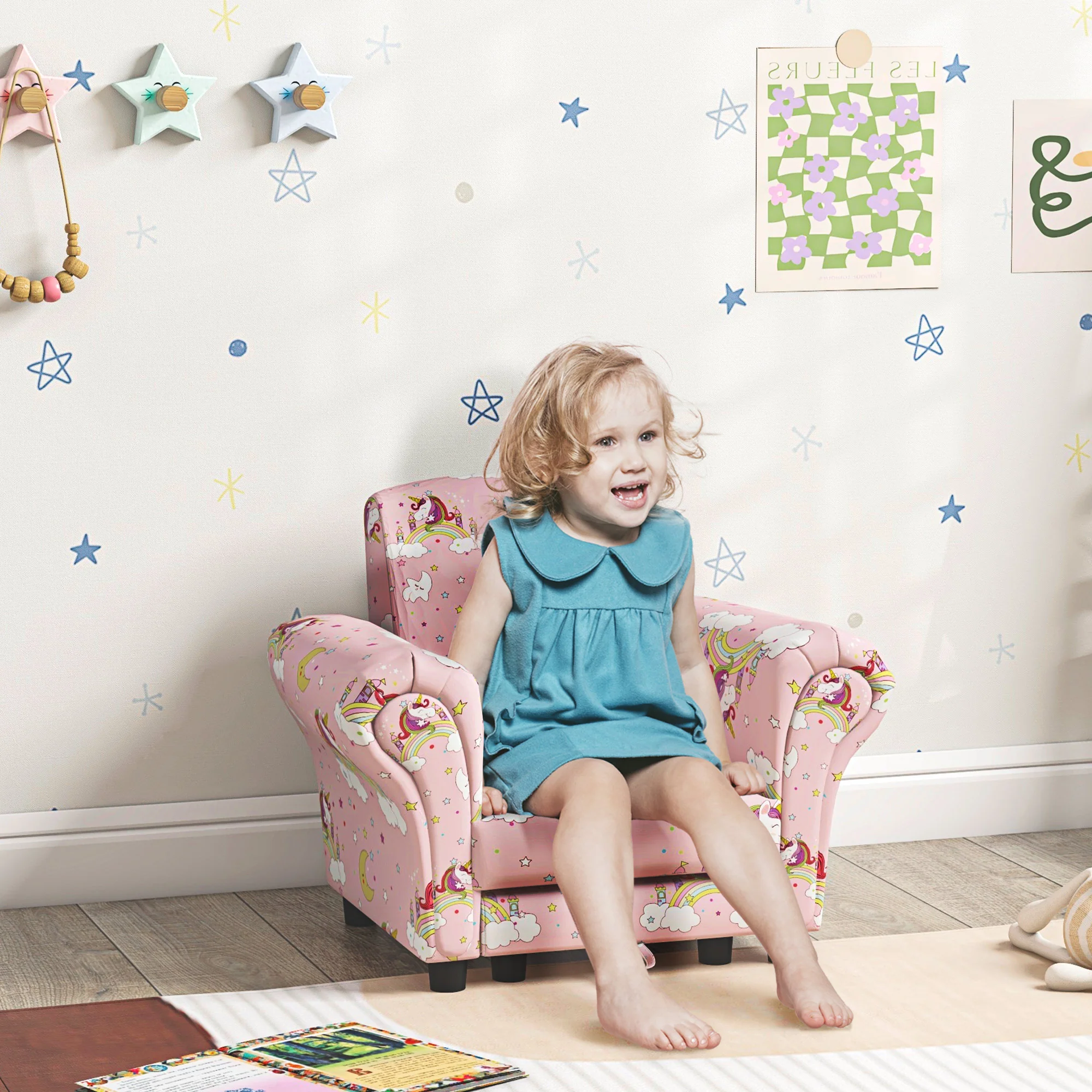 AIYAPLAY 2 Piece Kids Sofa Set with Unicorn Design, for Nursery, Pink - Image 2