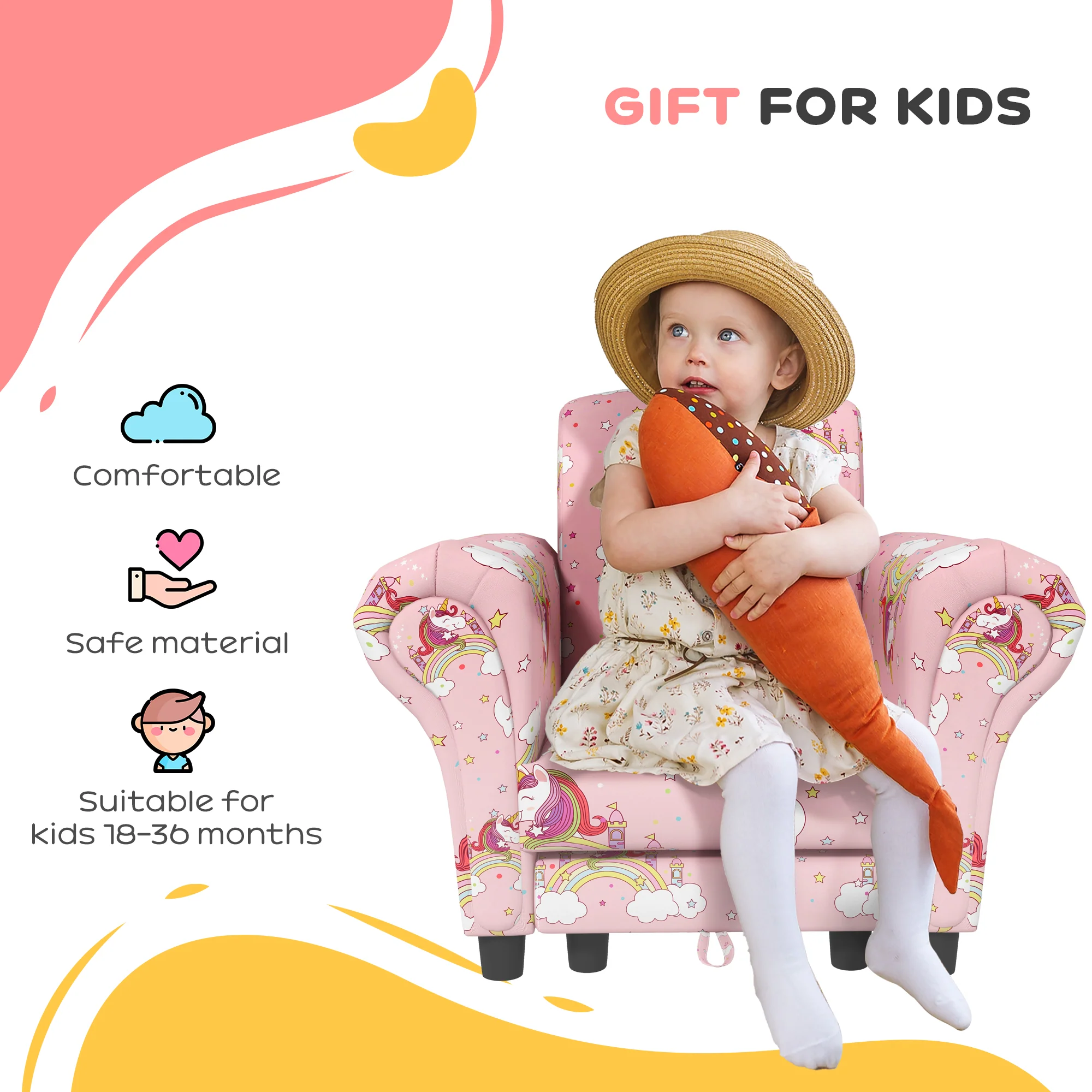 AIYAPLAY 2 Piece Kids Sofa Set with Unicorn Design, for Nursery, Pink - Image 7