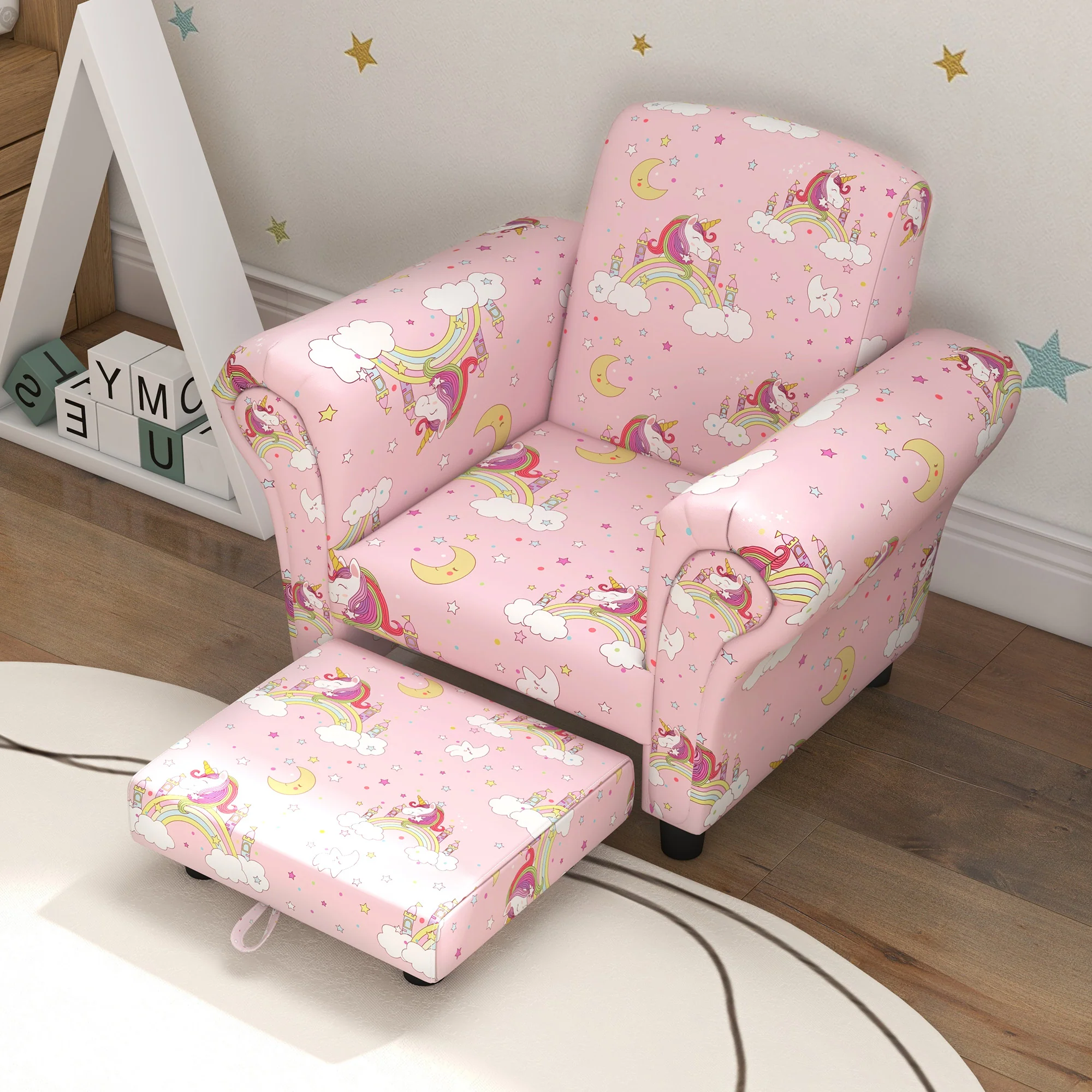 AIYAPLAY 2 Piece Kids Sofa Set with Unicorn Design, for Nursery, Pink - Image 8