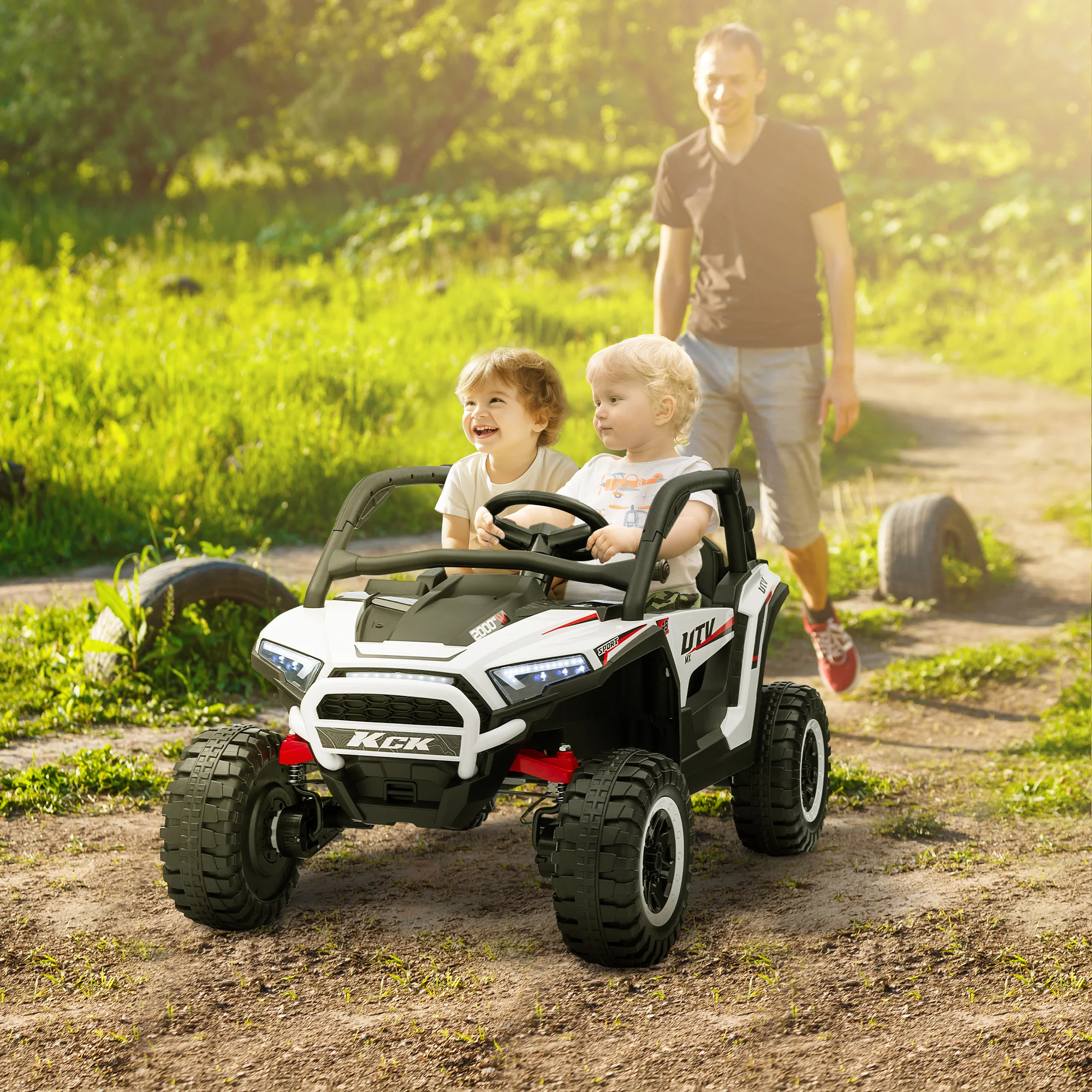 AIYAPLAY 2 Seater 24V 7AH Ride on Truck w/ Spring Suspension - White - Image 2