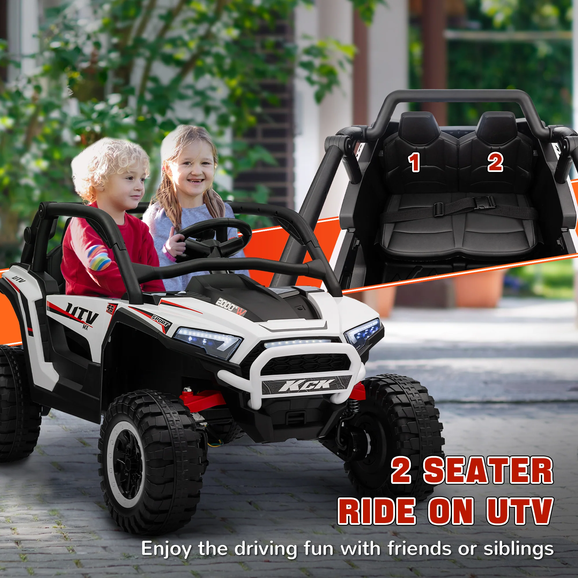 AIYAPLAY 2 Seater 24V 7AH Ride on Truck w/ Spring Suspension - White - Image 3