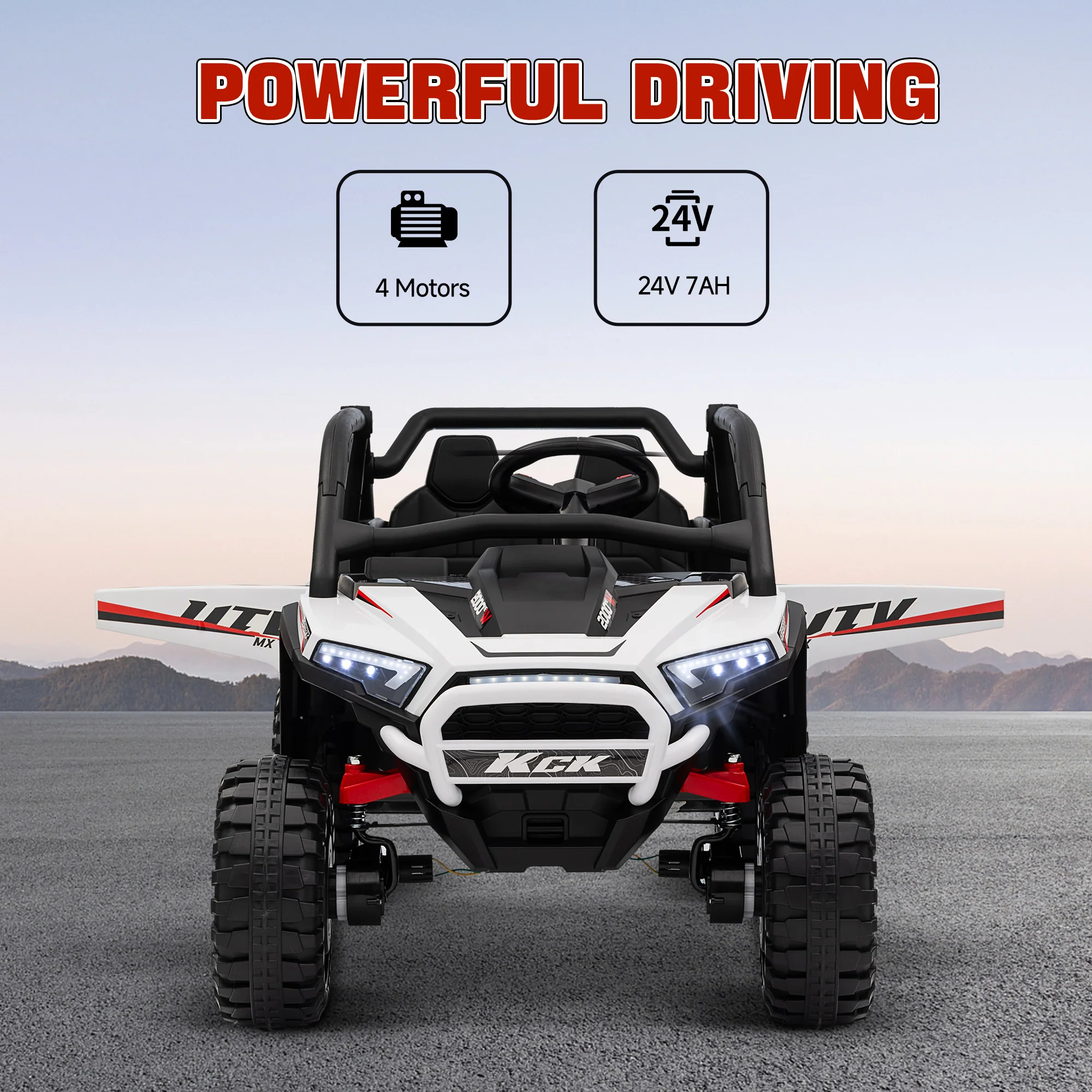 AIYAPLAY 2 Seater 24V 7AH Ride on Truck w/ Spring Suspension - White - Image 6