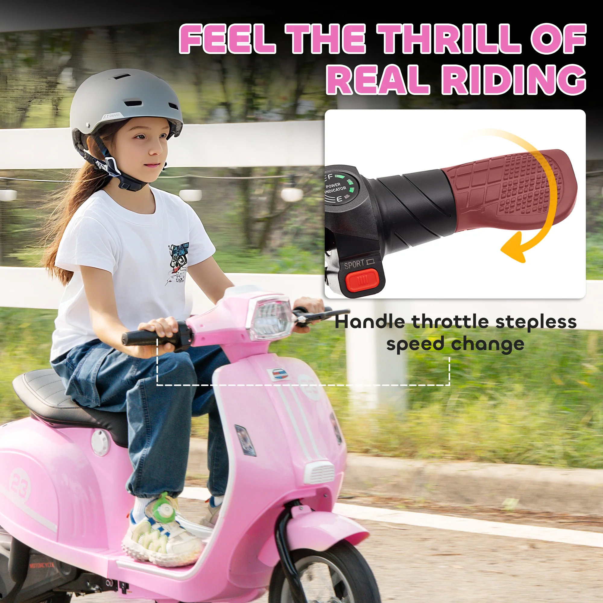 AIYAPLAY 24V Battery Powered Ride On Motorcycle With Manual Throttle, Pink - Image 4