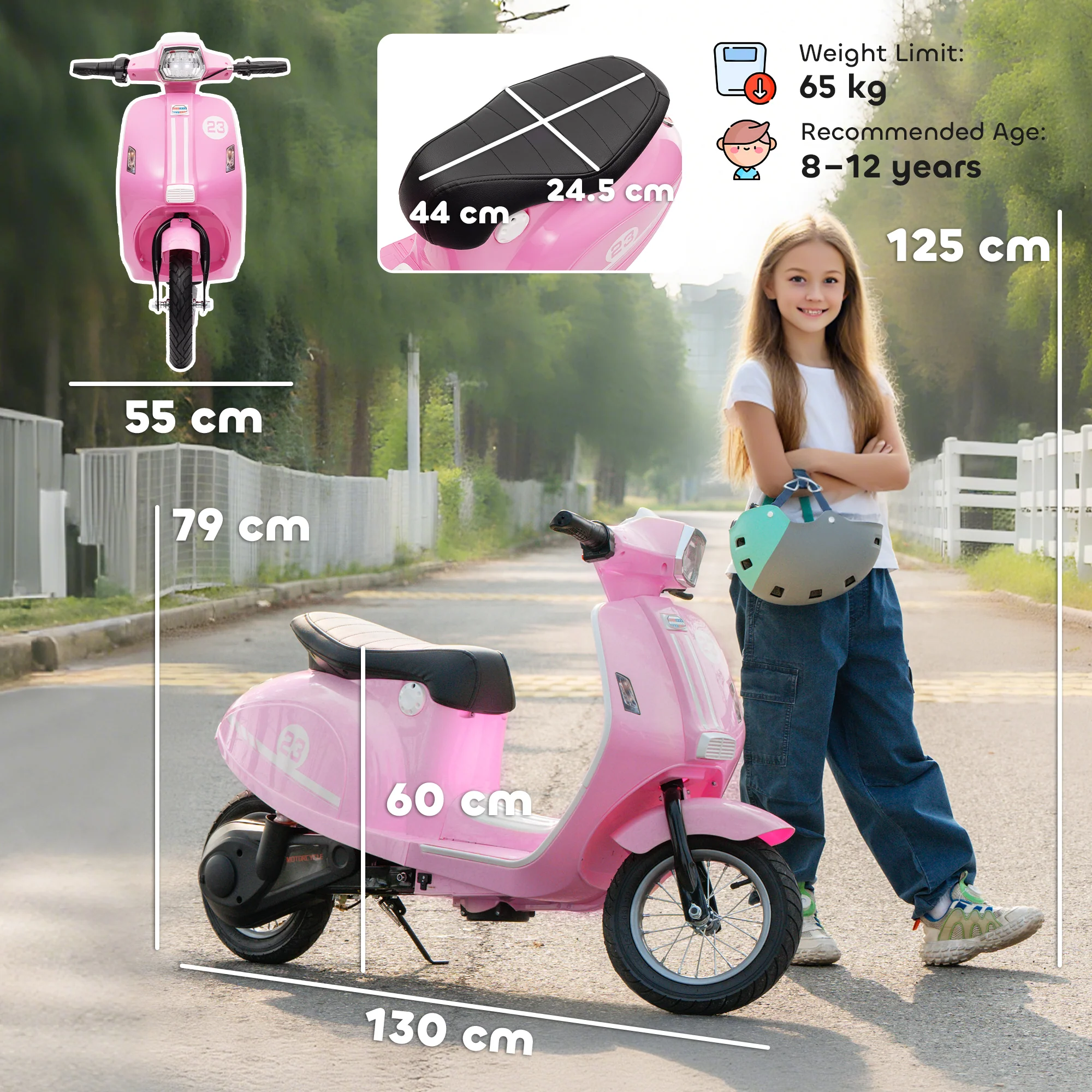 AIYAPLAY 24V Battery Powered Ride On Motorcycle With Manual Throttle, Pink - Image 5