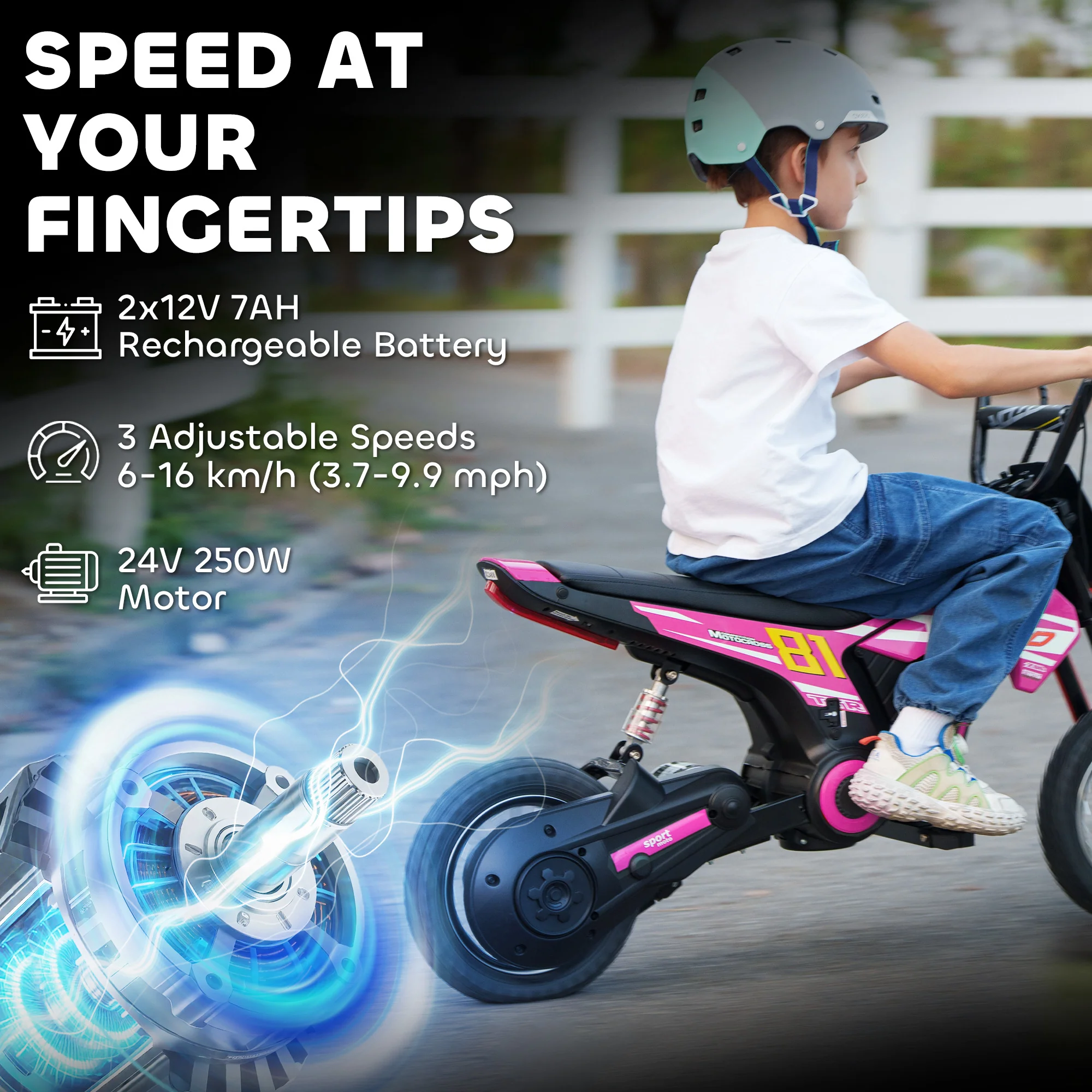 AIYAPLAY 24V Battery Powered Ride On Motorcycle With Rear Suspension - Image 21