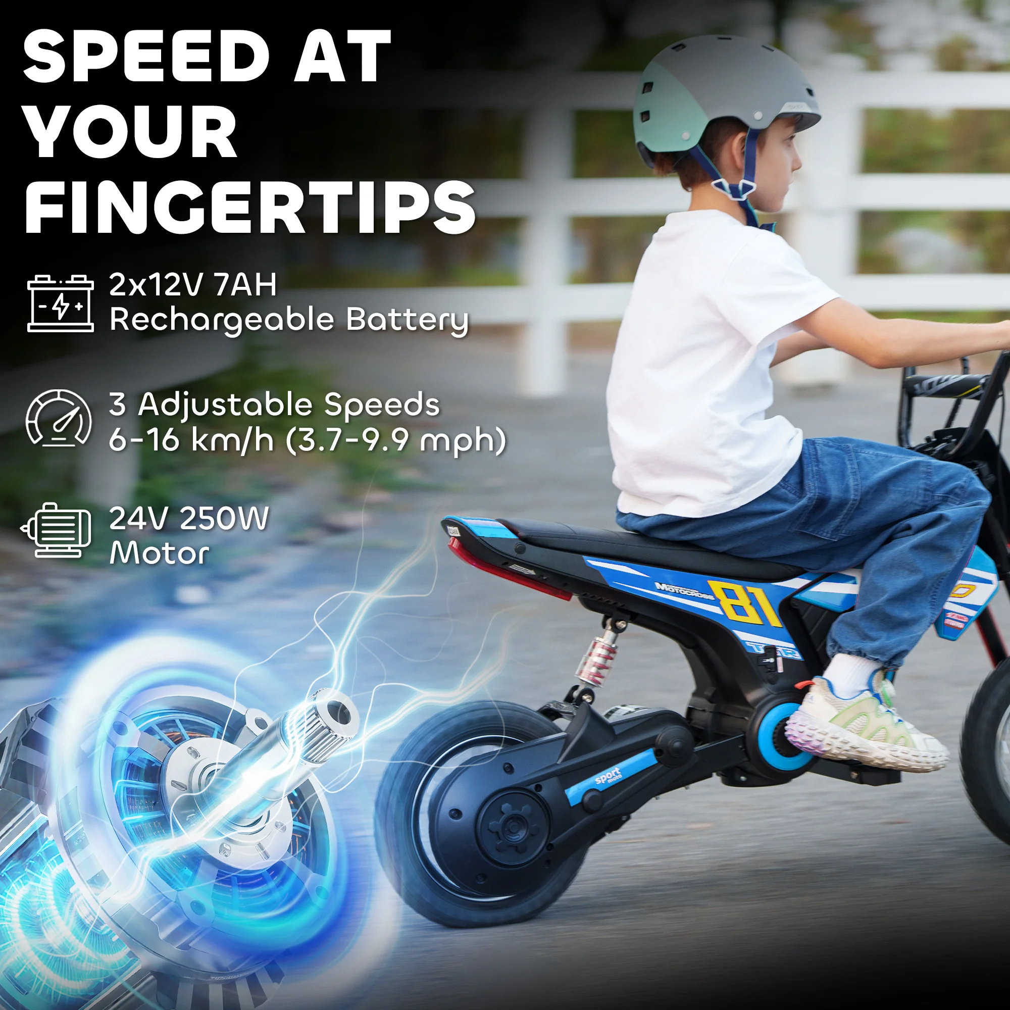 AIYAPLAY 24V Battery Powered Ride On Motorcycle With Rear Suspension - Image 3