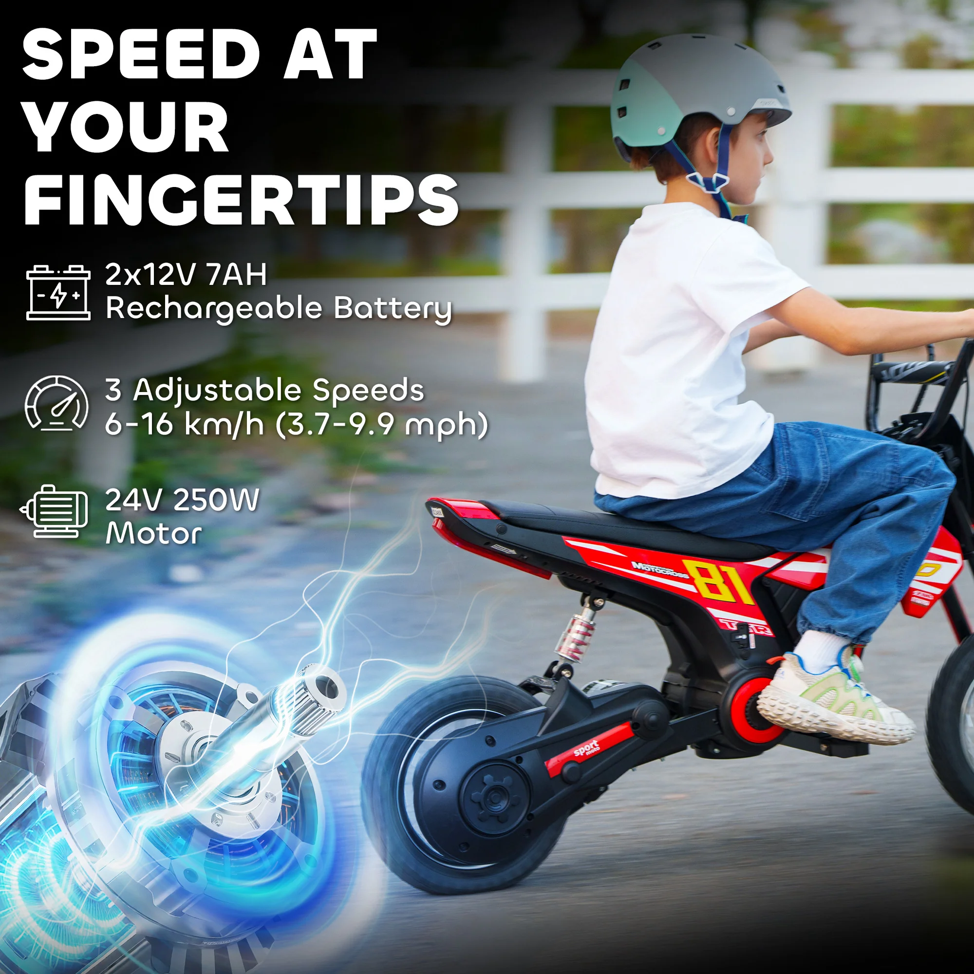 AIYAPLAY 24V Battery Powered Ride On Motorcycle With Rear Suspension - Image 30