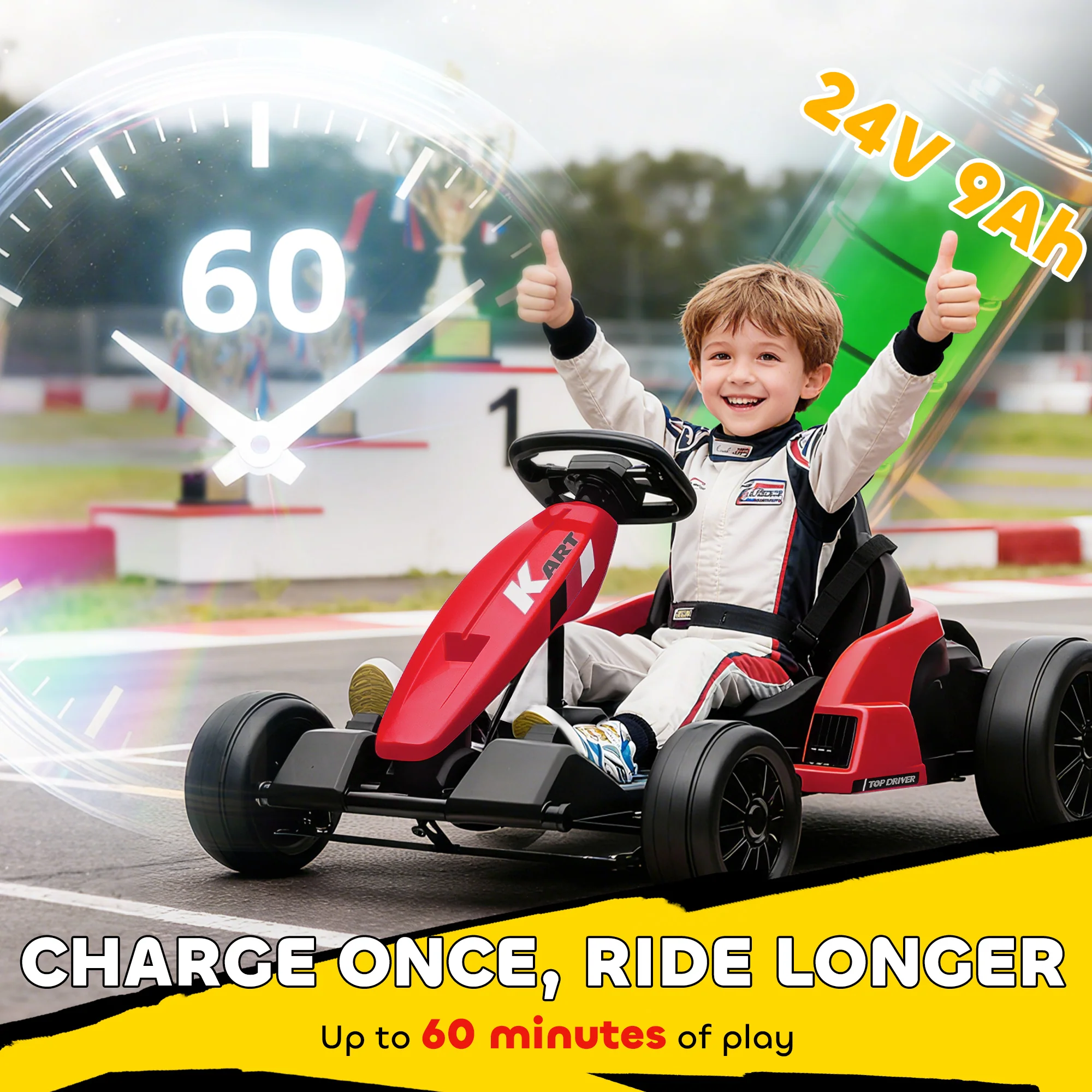 AIYAPLAY 24V Electric Go Kart With Drift Mode, Adjustable Seat, Red - Image 4
