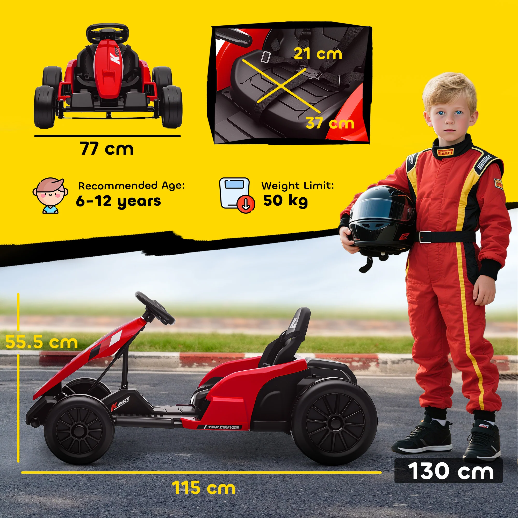 AIYAPLAY 24V Electric Go Kart With Drift Mode, Adjustable Seat, Red - Image 5