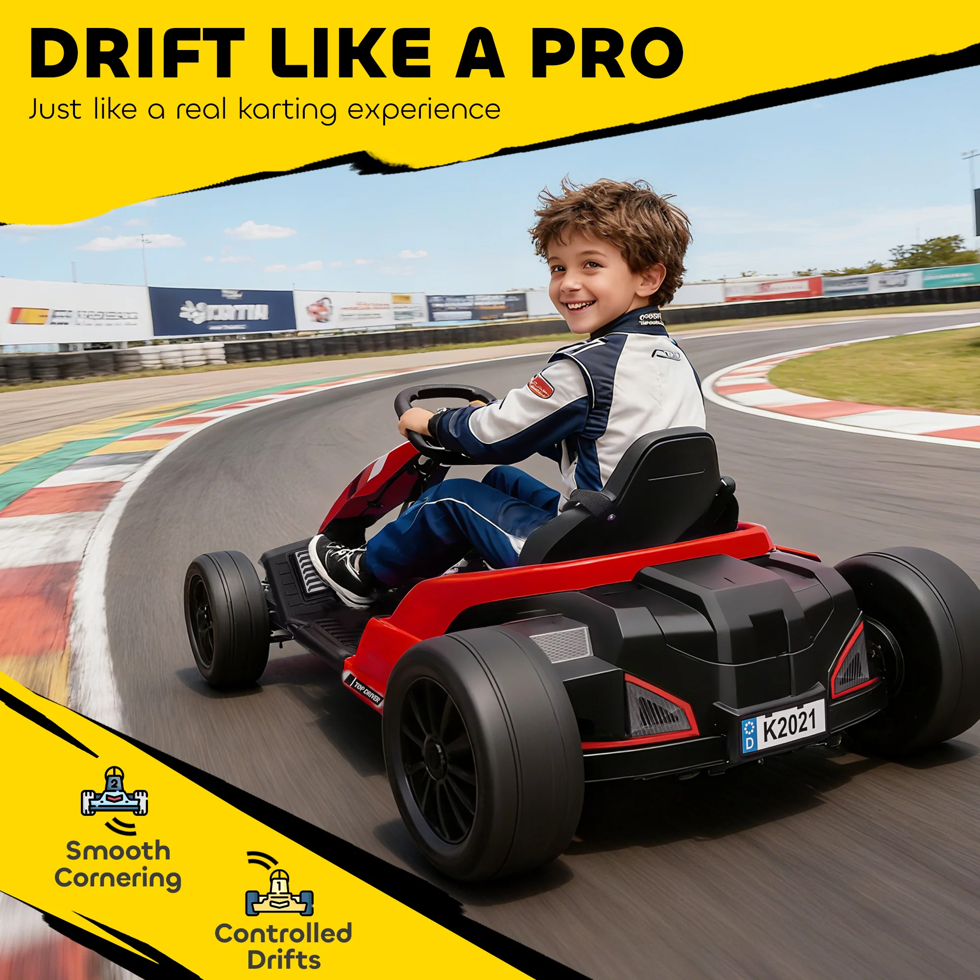 AIYAPLAY 24V Electric Go Kart With Drift Mode, Adjustable Seat, Red - Image 6