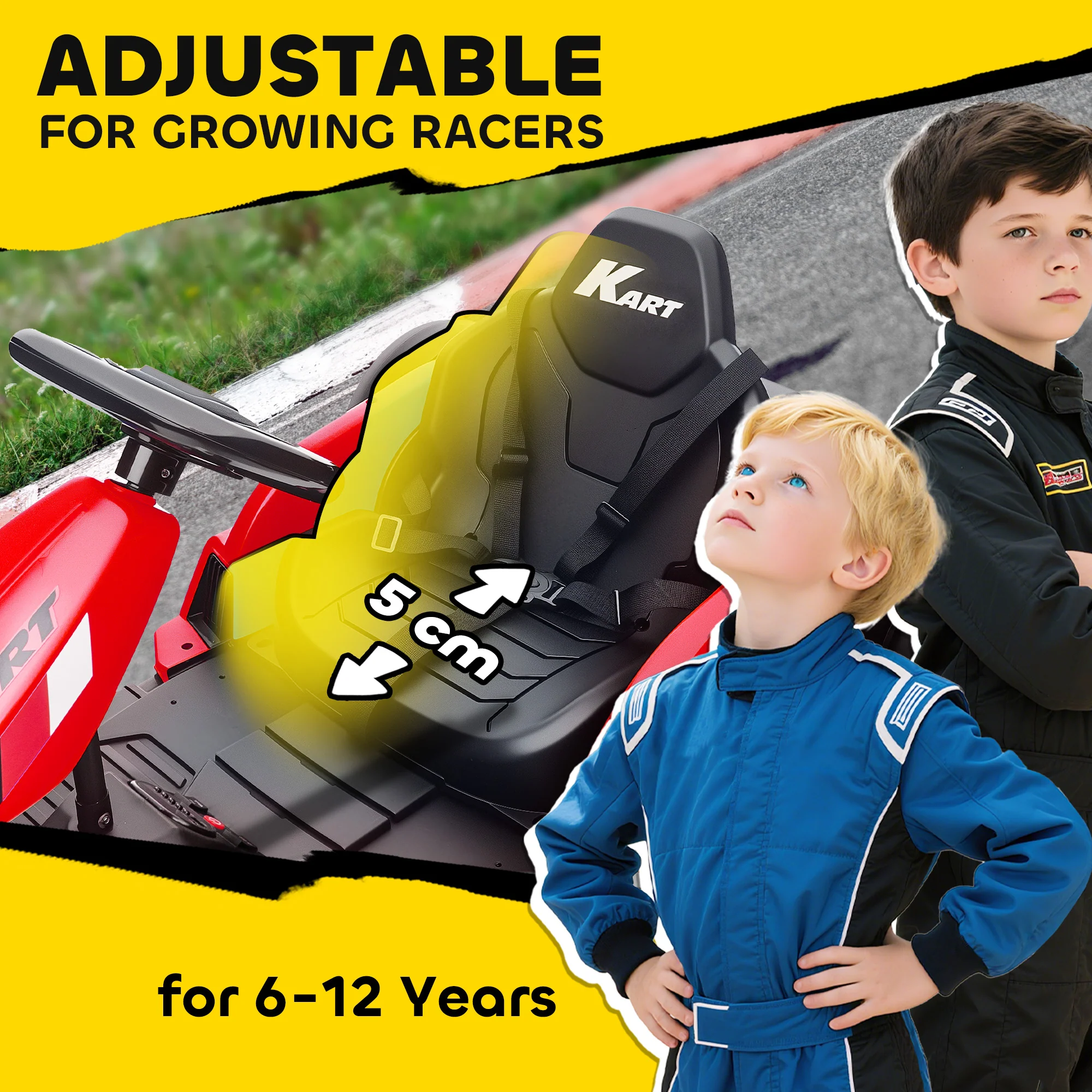 AIYAPLAY 24V Electric Go Kart With Drift Mode, Adjustable Seat, Red - Image 7