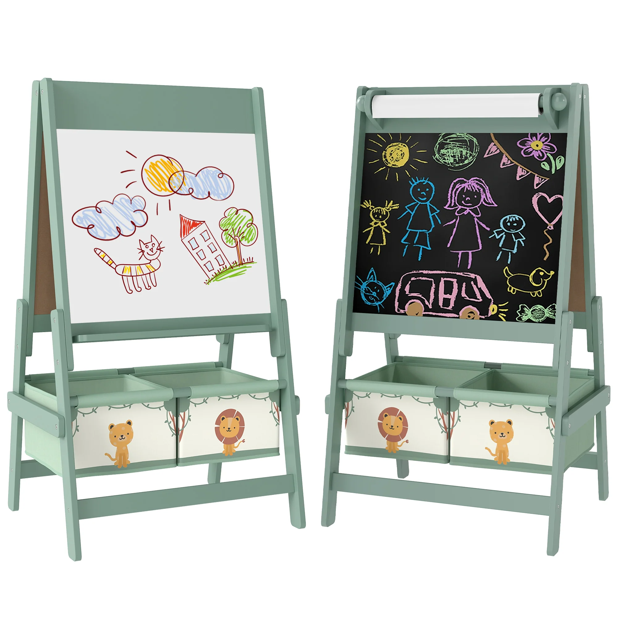 AIYAPLAY 3-in-1 Kids Easel, Double-Sided Art Easel With Paper Roll