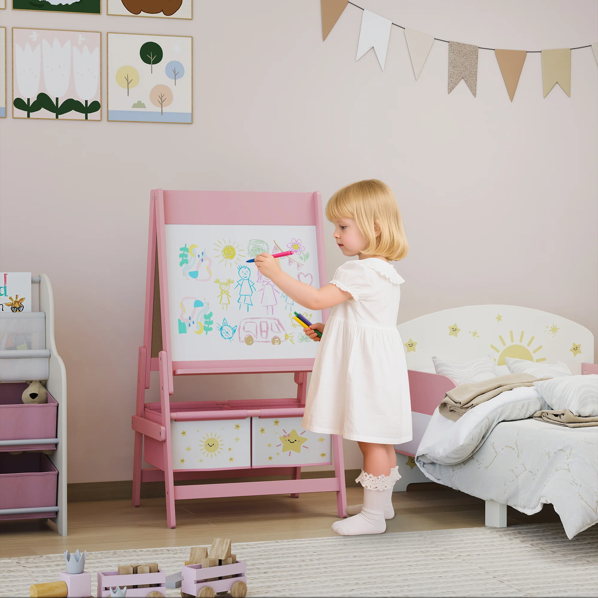AIYAPLAY 3-in-1 Kids Easel, Double-Sided Art Easel With Paper Roll - Image 11