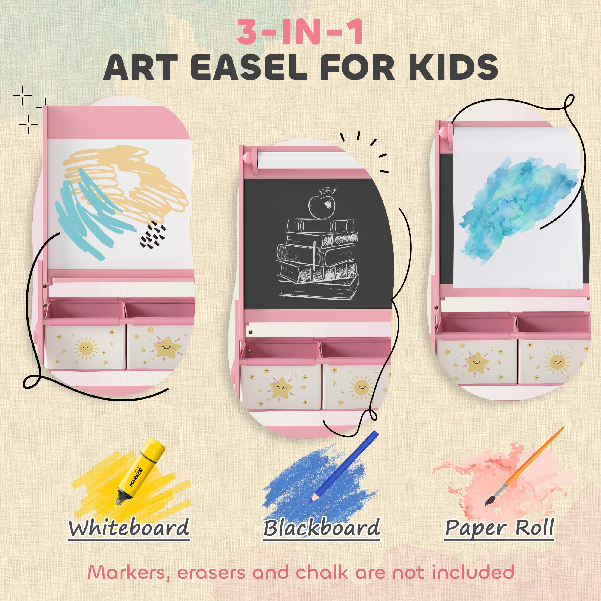 AIYAPLAY 3-in-1 Kids Easel, Double-Sided Art Easel With Paper Roll - Image 12