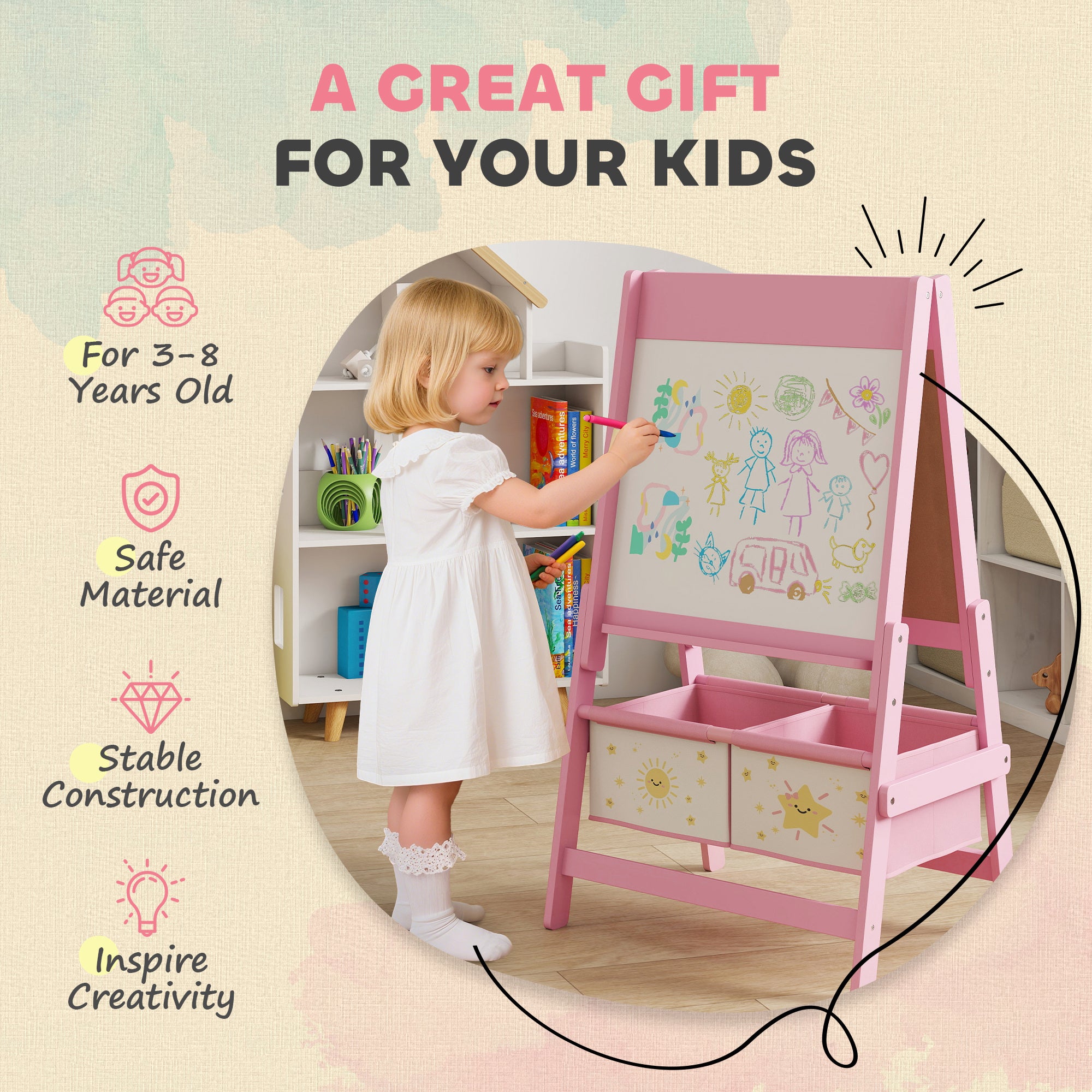 AIYAPLAY 3-in-1 Kids Easel, Double-Sided Art Easel With Paper Roll - Image 15