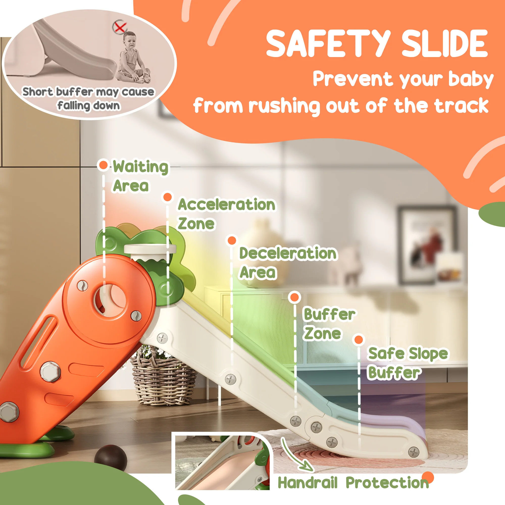 AIYAPLAY 3 In 1 Kids Slide, Carrot-themed Foldable Indoor Slide For 1-3 Years - Image 6