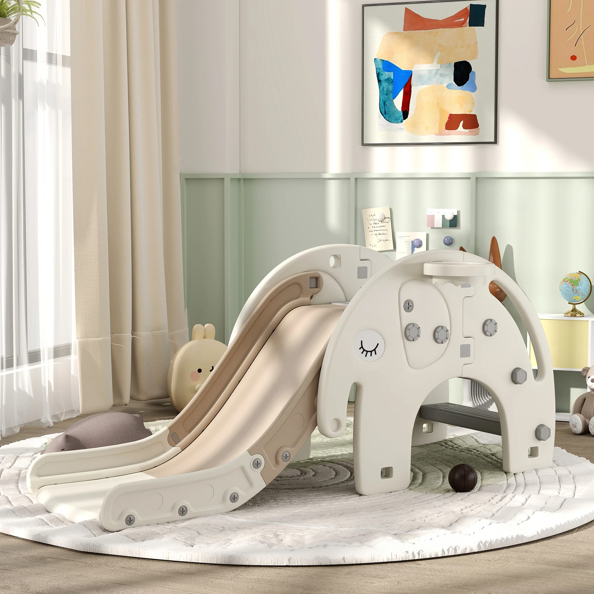 AIYAPLAY 3 In 1 Kids Slide For 1-3 Years, Elephant-Themed Indoor Slide - Image 2