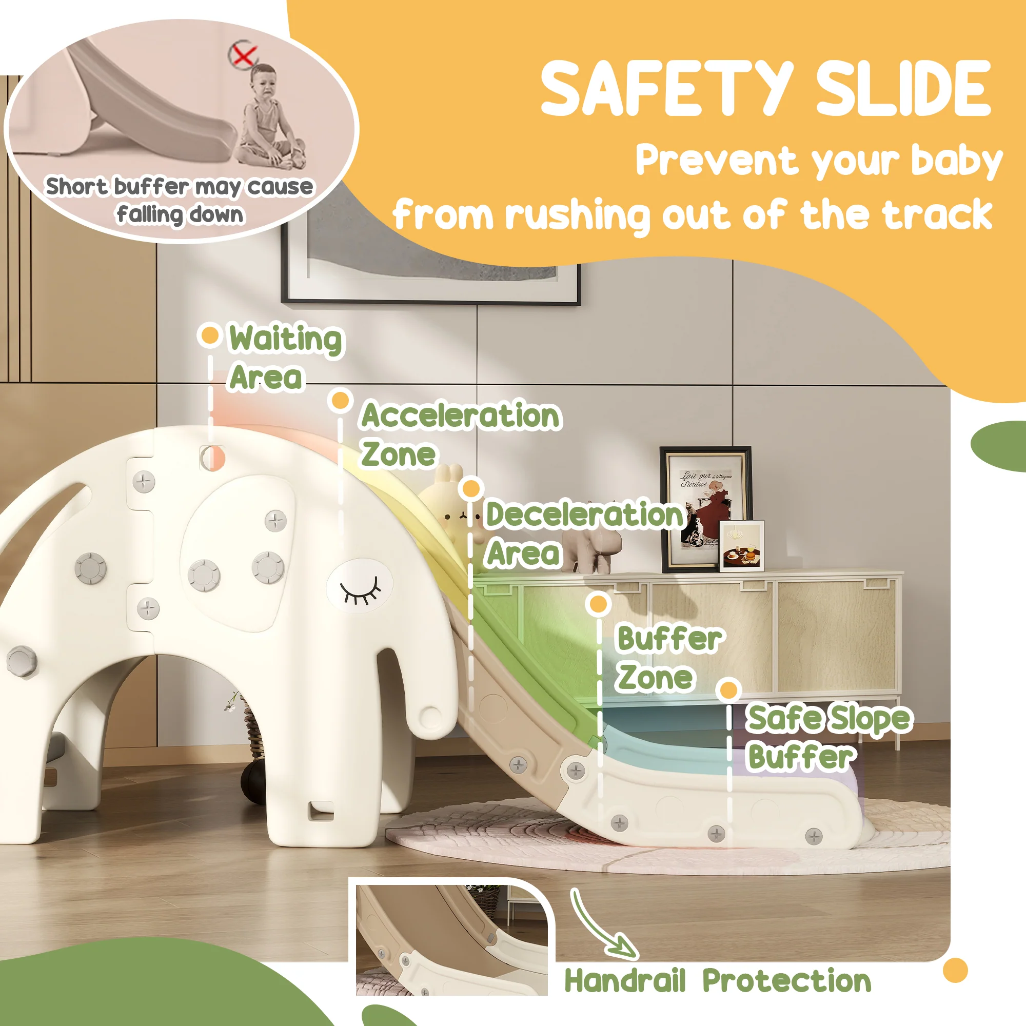 AIYAPLAY 3 In 1 Kids Slide For 1-3 Years, Elephant-Themed Indoor Slide - Image 4