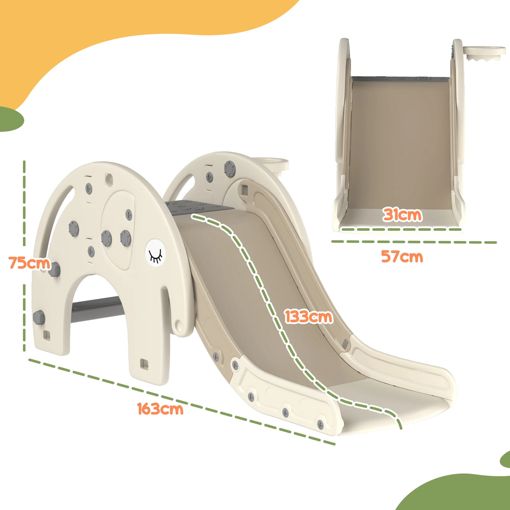 AIYAPLAY 3 In 1 Kids Slide For 1-3 Years, Elephant-Themed Indoor Slide - Image 5