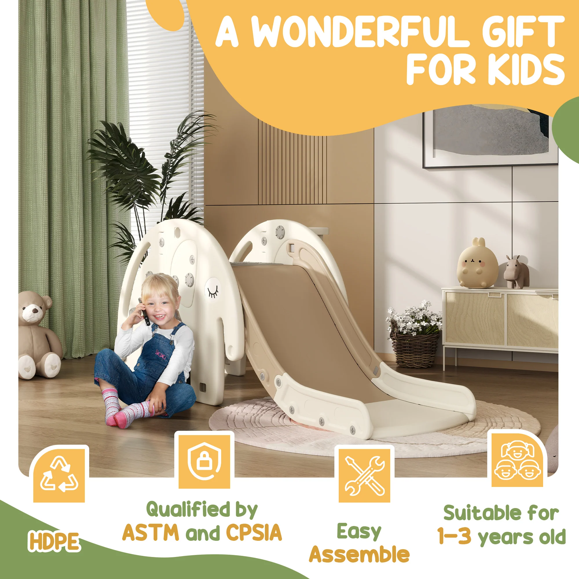 AIYAPLAY 3 In 1 Kids Slide For 1-3 Years, Elephant-Themed Indoor Slide - Image 8