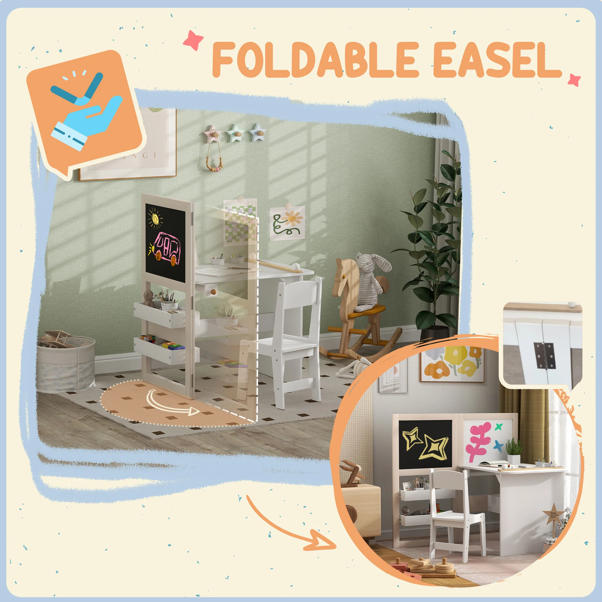 AIYAPLAY 3 in 1 Kids Table and Chair Set with Whiteboard and Blackboard - Image 4