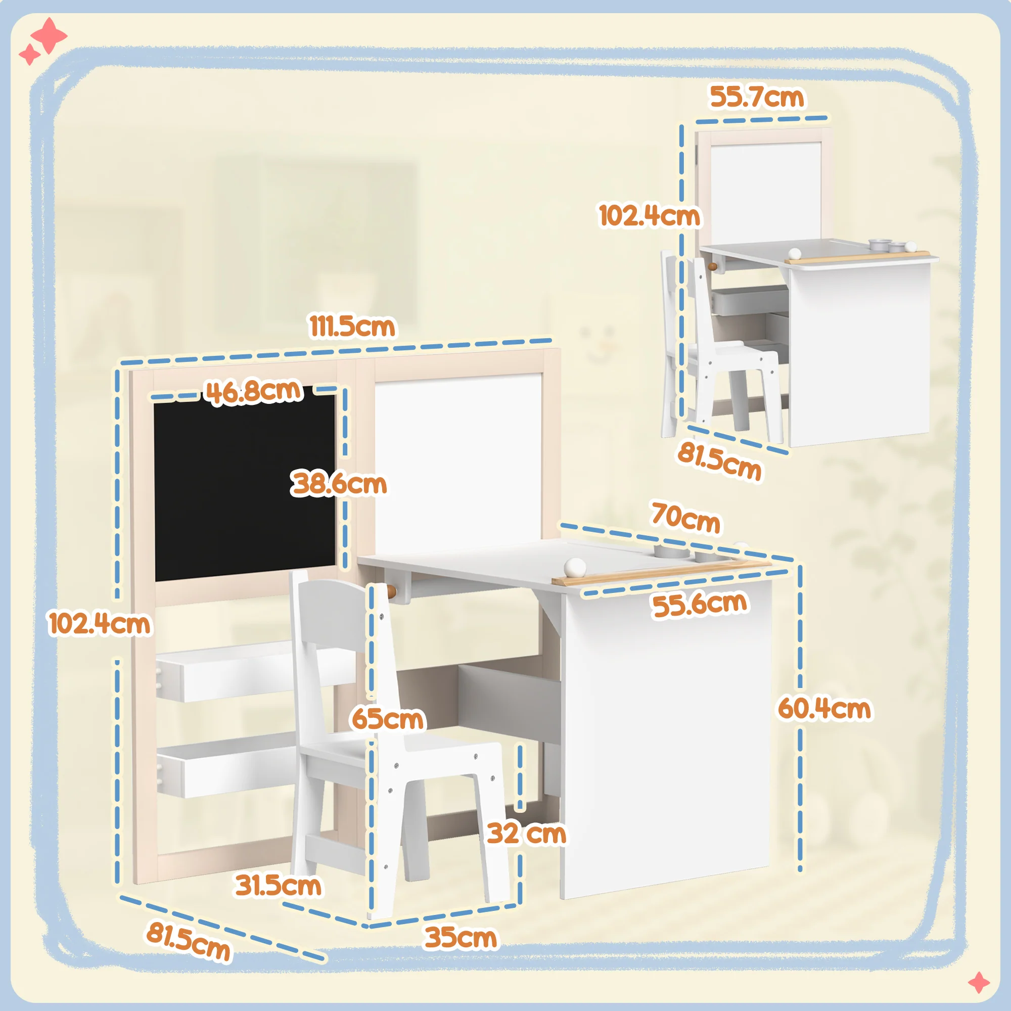 AIYAPLAY 3 in 1 Kids Table and Chair Set with Whiteboard and Blackboard - Image 5