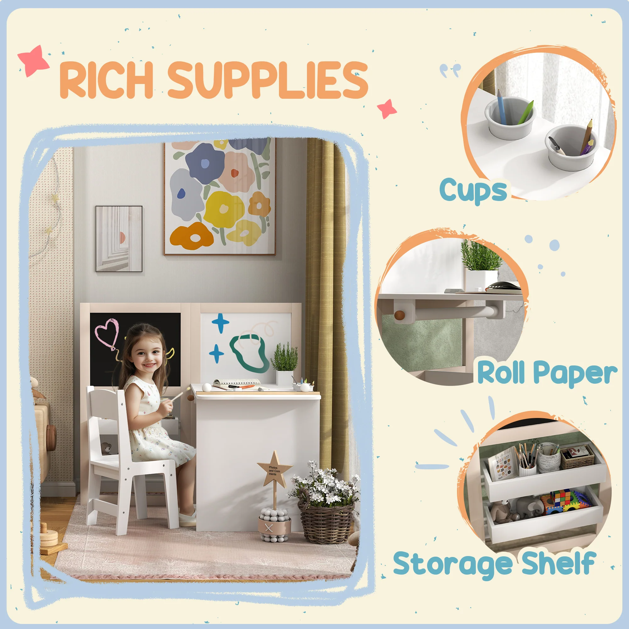 AIYAPLAY 3 in 1 Kids Table and Chair Set with Whiteboard and Blackboard - Image 6