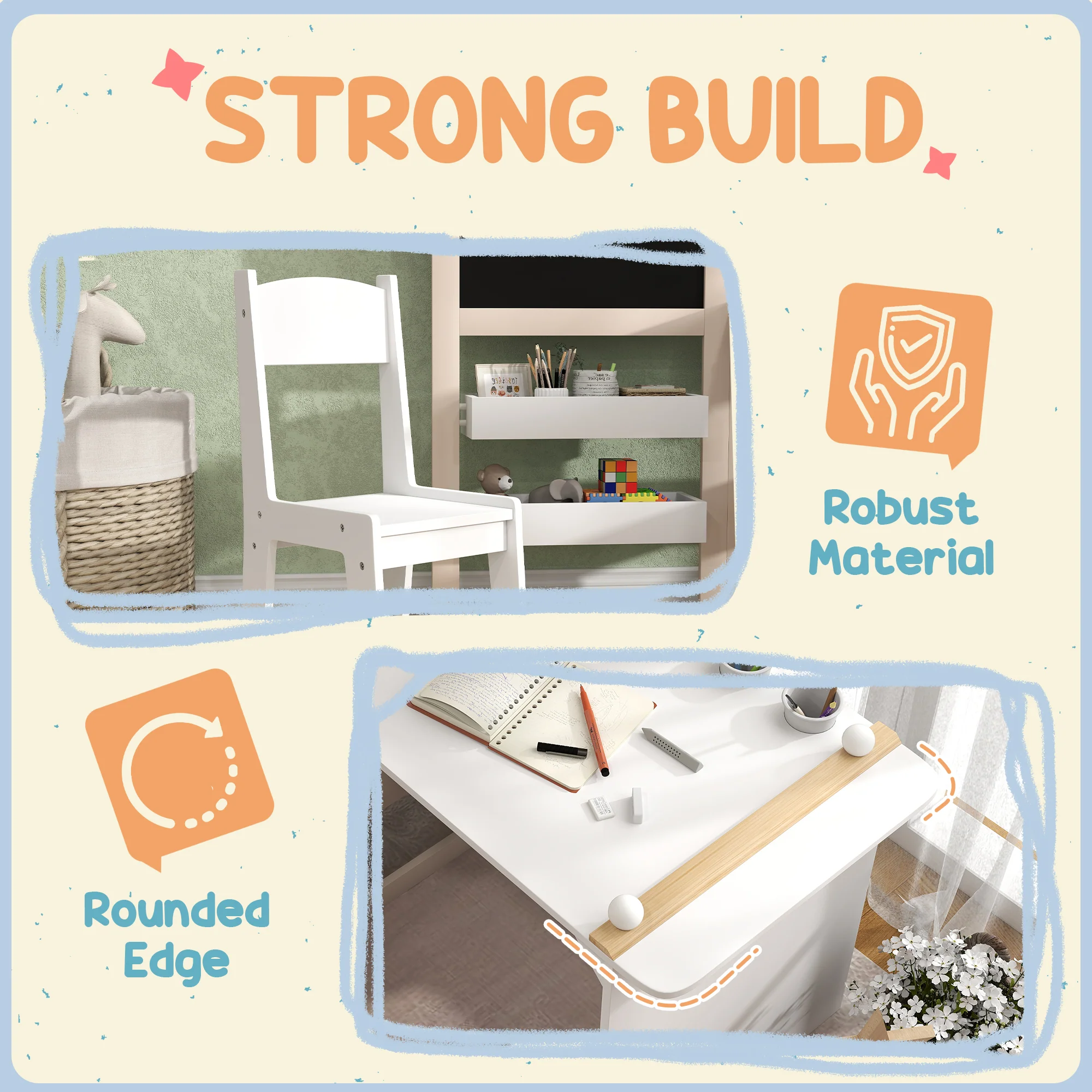 AIYAPLAY 3 in 1 Kids Table and Chair Set with Whiteboard and Blackboard - Image 7