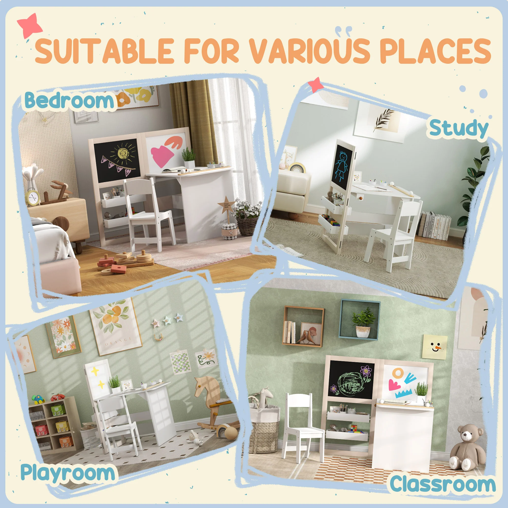 AIYAPLAY 3 in 1 Kids Table and Chair Set with Whiteboard and Blackboard - Image 8