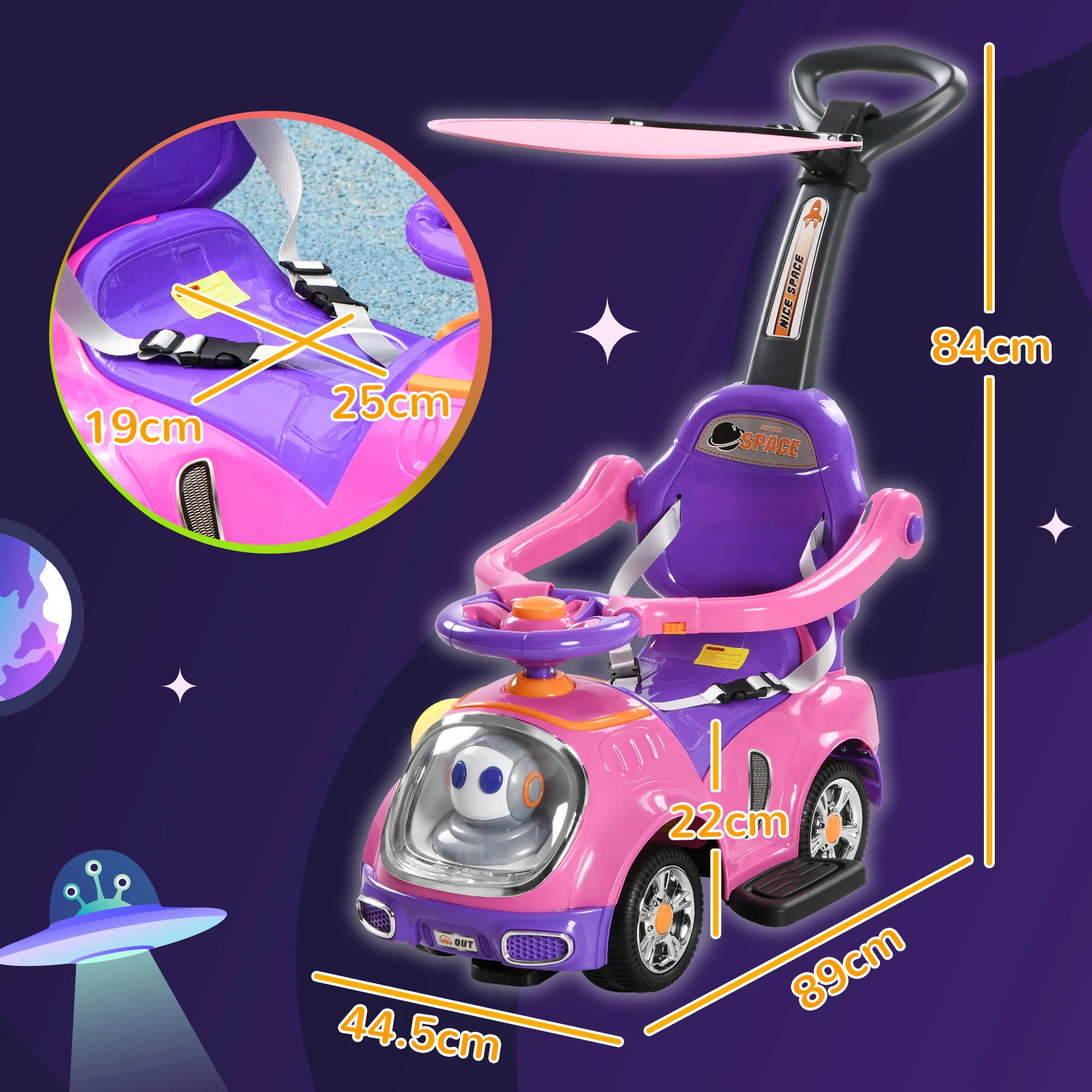 AIYAPLAY 3 In 1 Ride On Push Car, Cartoon Robot Foot To Floor Slider - Pink - Image 6