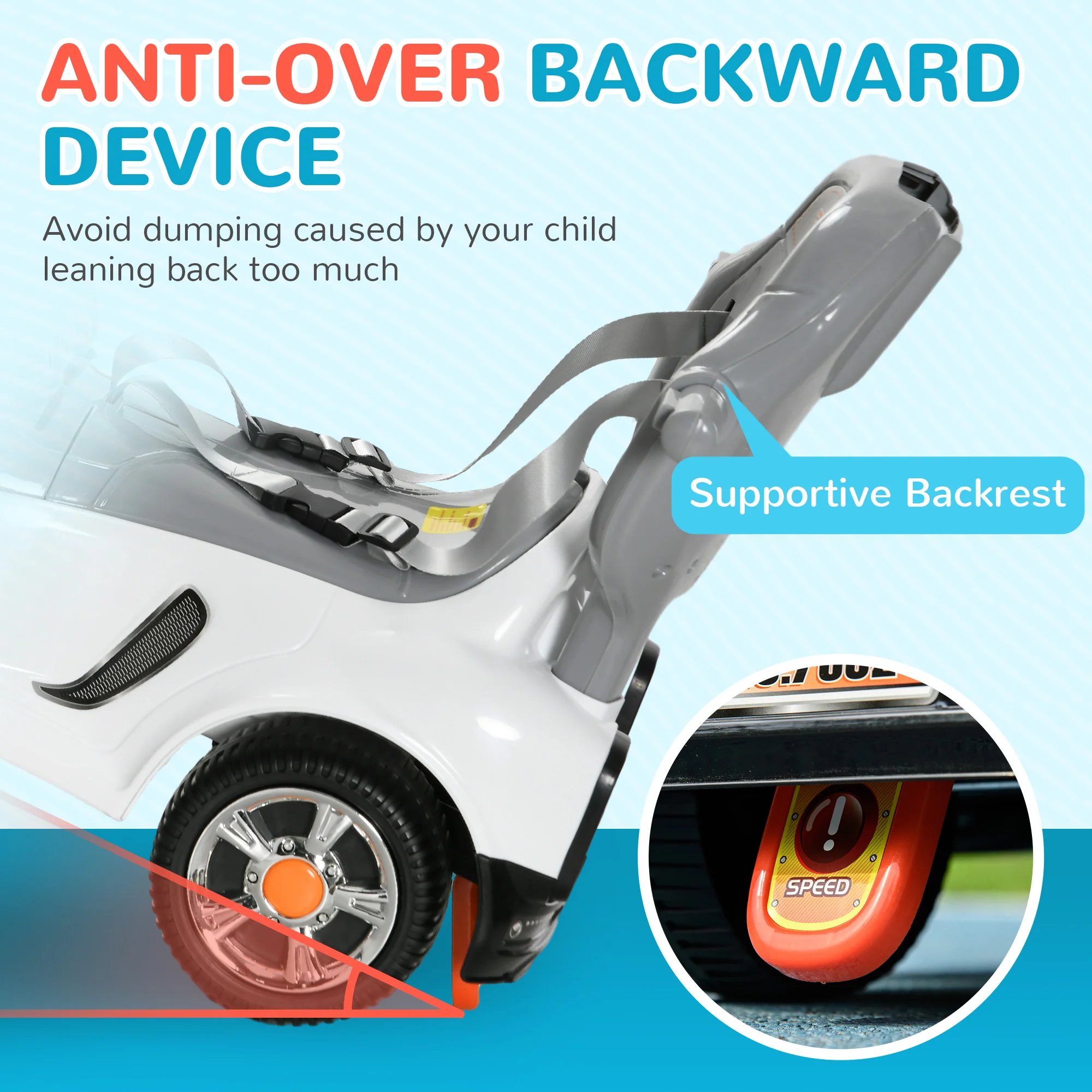 AIYAPLAY 3 in 1 Ride on Push Car, Cartoon Robot Foot to Floor Slider - White - Image 6