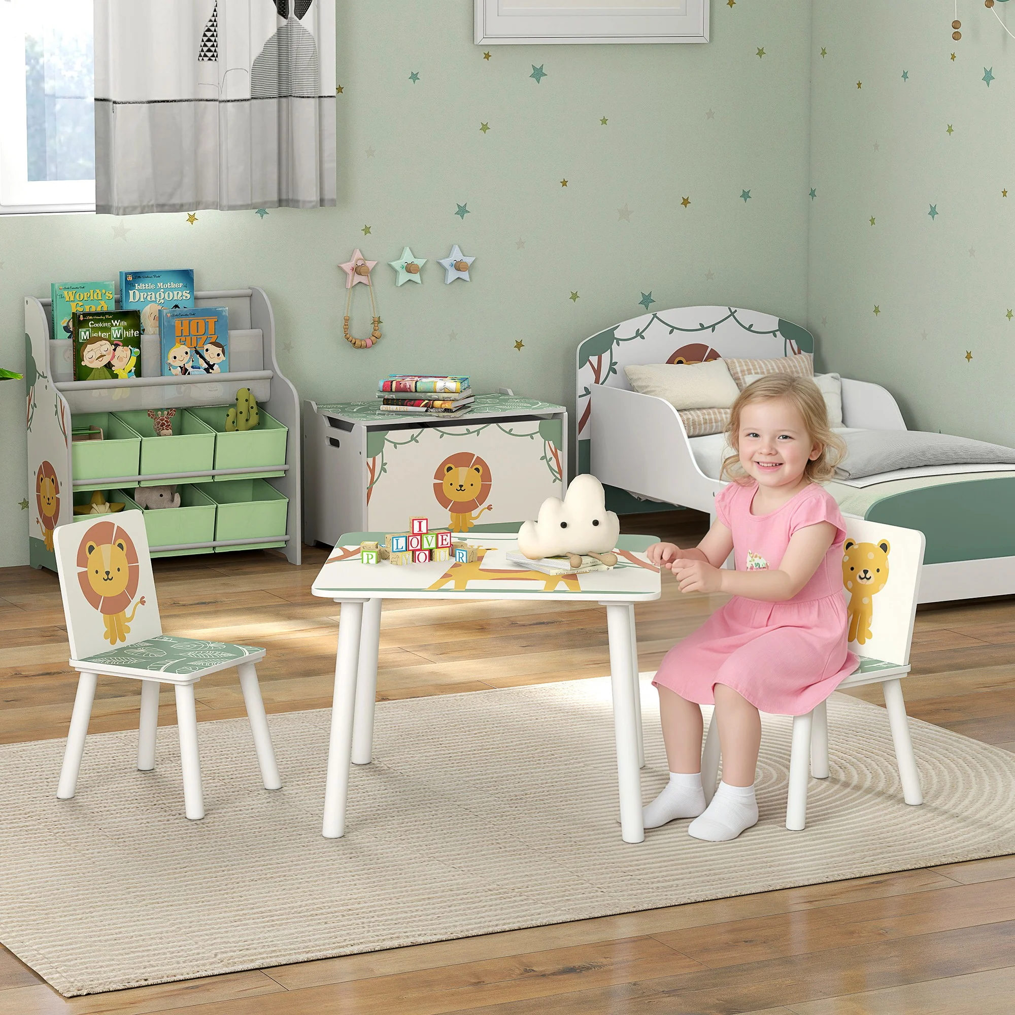 AIYAPLAY 3-Piece Kids Table With 2 Chairs Set For Bedroom Nursery - Image 2