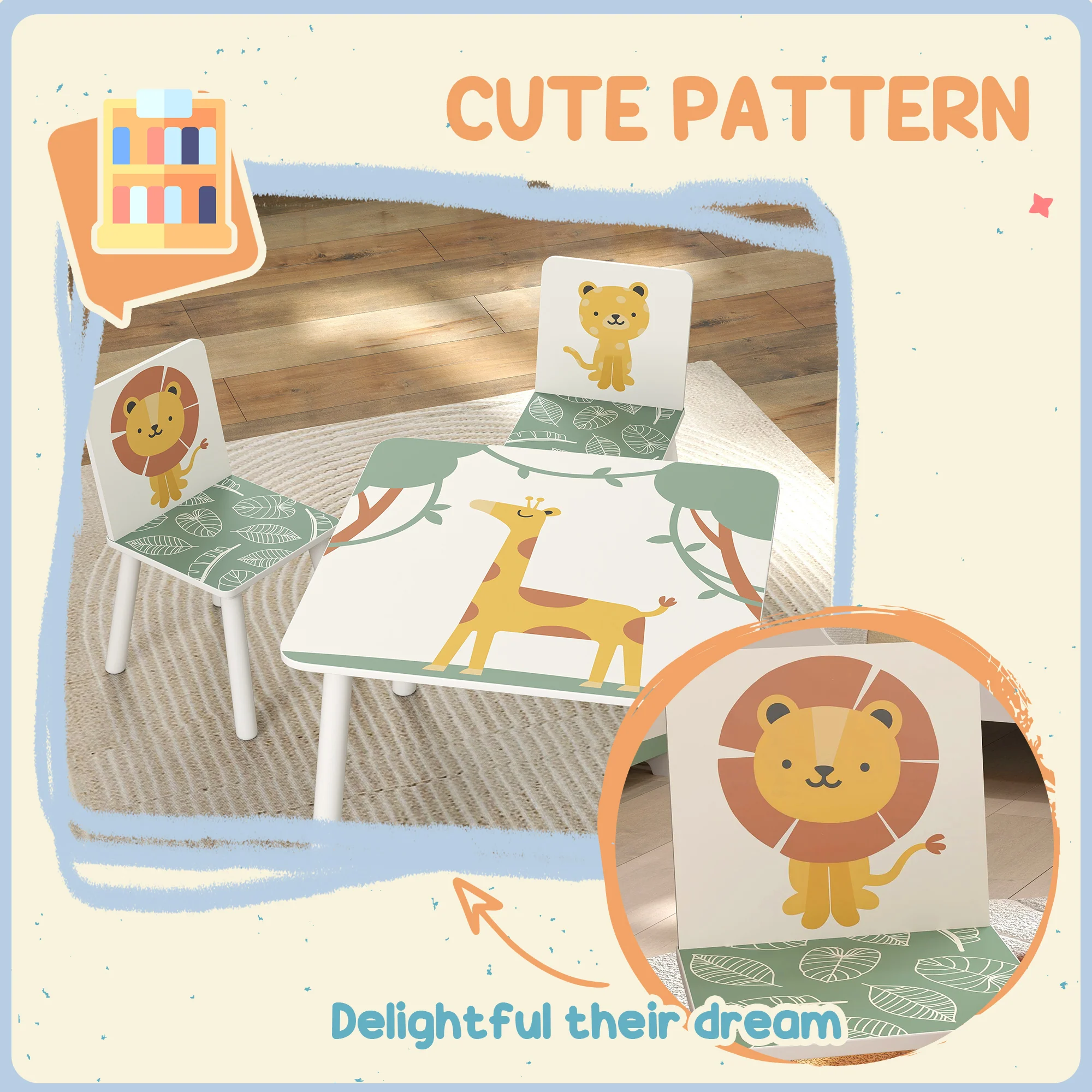 AIYAPLAY 3-Piece Kids Table With 2 Chairs Set For Bedroom Nursery - Image 4