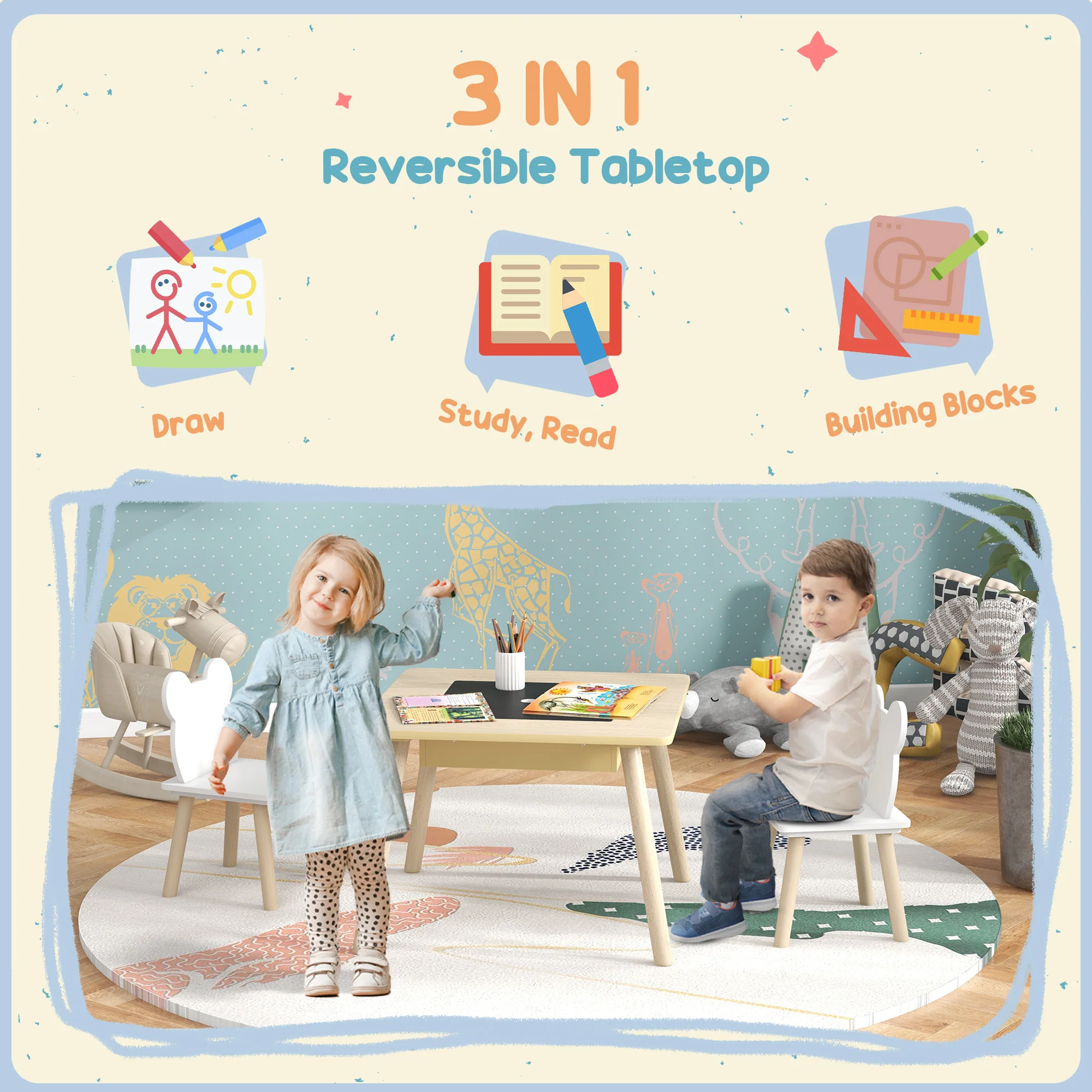 AIYAPLAY 3-Piece Toddler Table and Chairs Set for Nursery, Playroom - Image 3