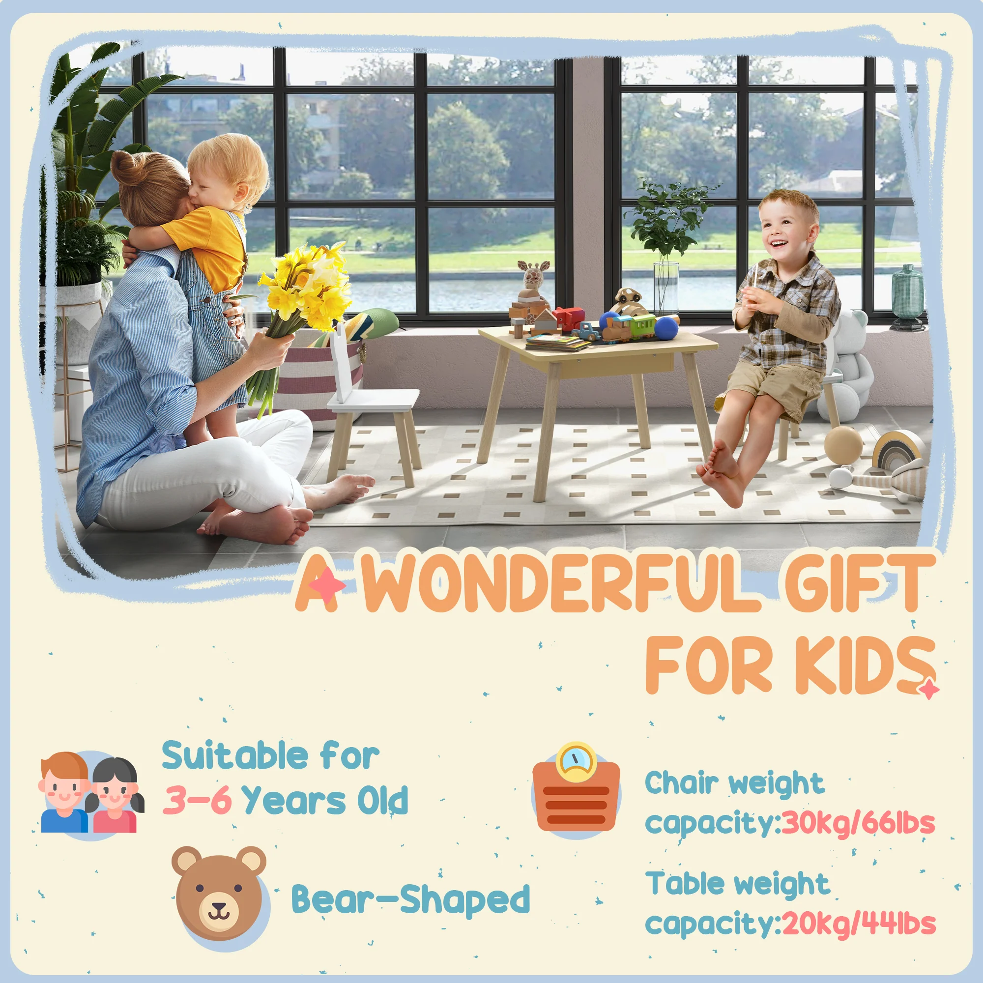 AIYAPLAY 3-Piece Toddler Table and Chairs Set for Nursery, Playroom - Image 4
