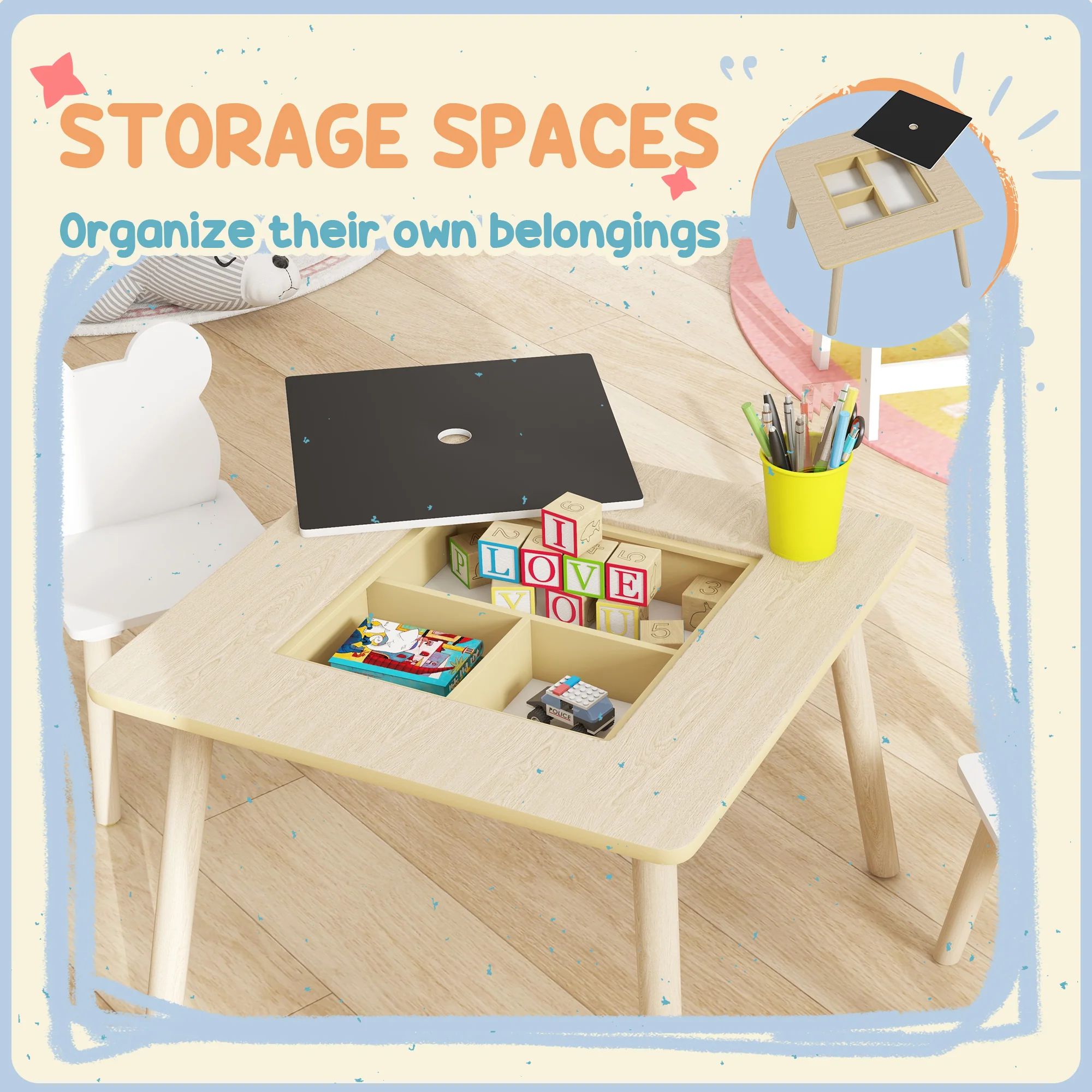 AIYAPLAY 3-Piece Toddler Table and Chairs Set for Nursery, Playroom - Image 6