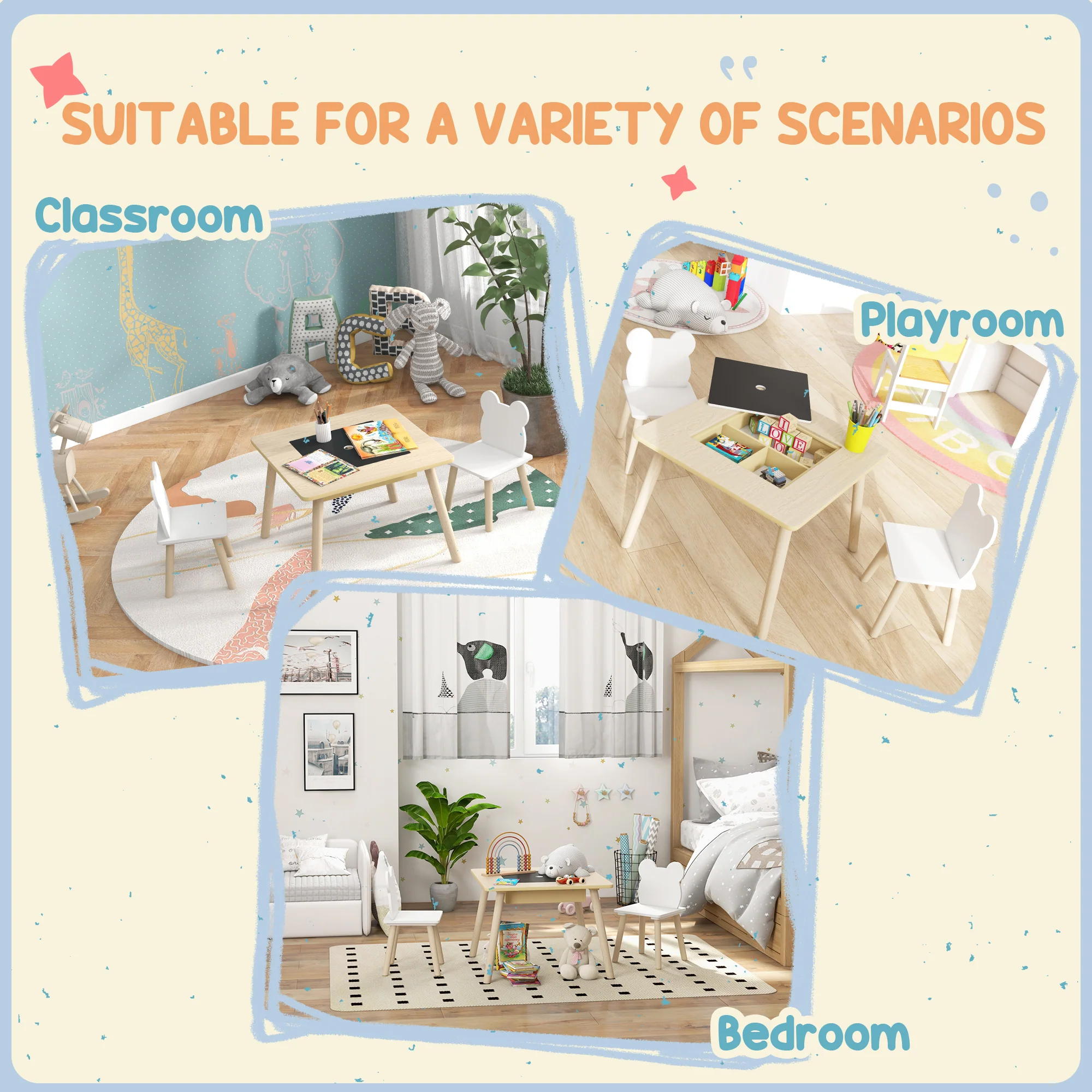 AIYAPLAY 3-Piece Toddler Table and Chairs Set for Nursery, Playroom - Image 7
