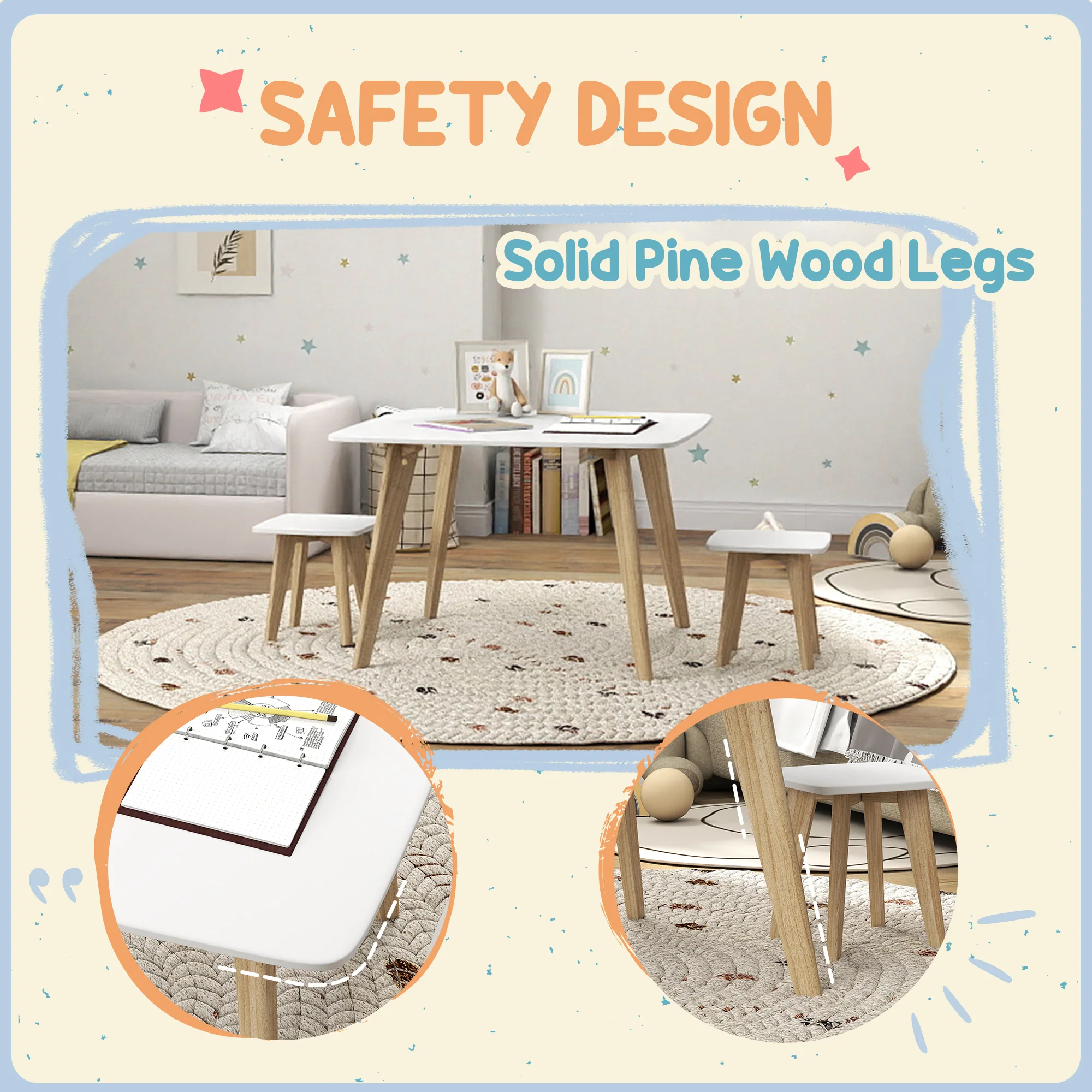 AIYAPLAY 3 Pieces Kids Table and Chair Set for Playroom, Bedroom - Image 4