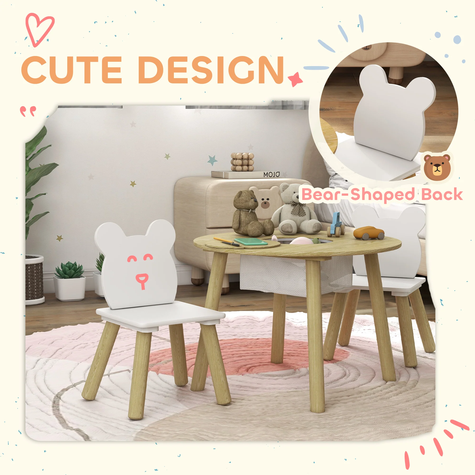 AIYAPLAY 3 Pieces Toddler Table And Chair Set W/ Centre Mesh Bag - Image 3