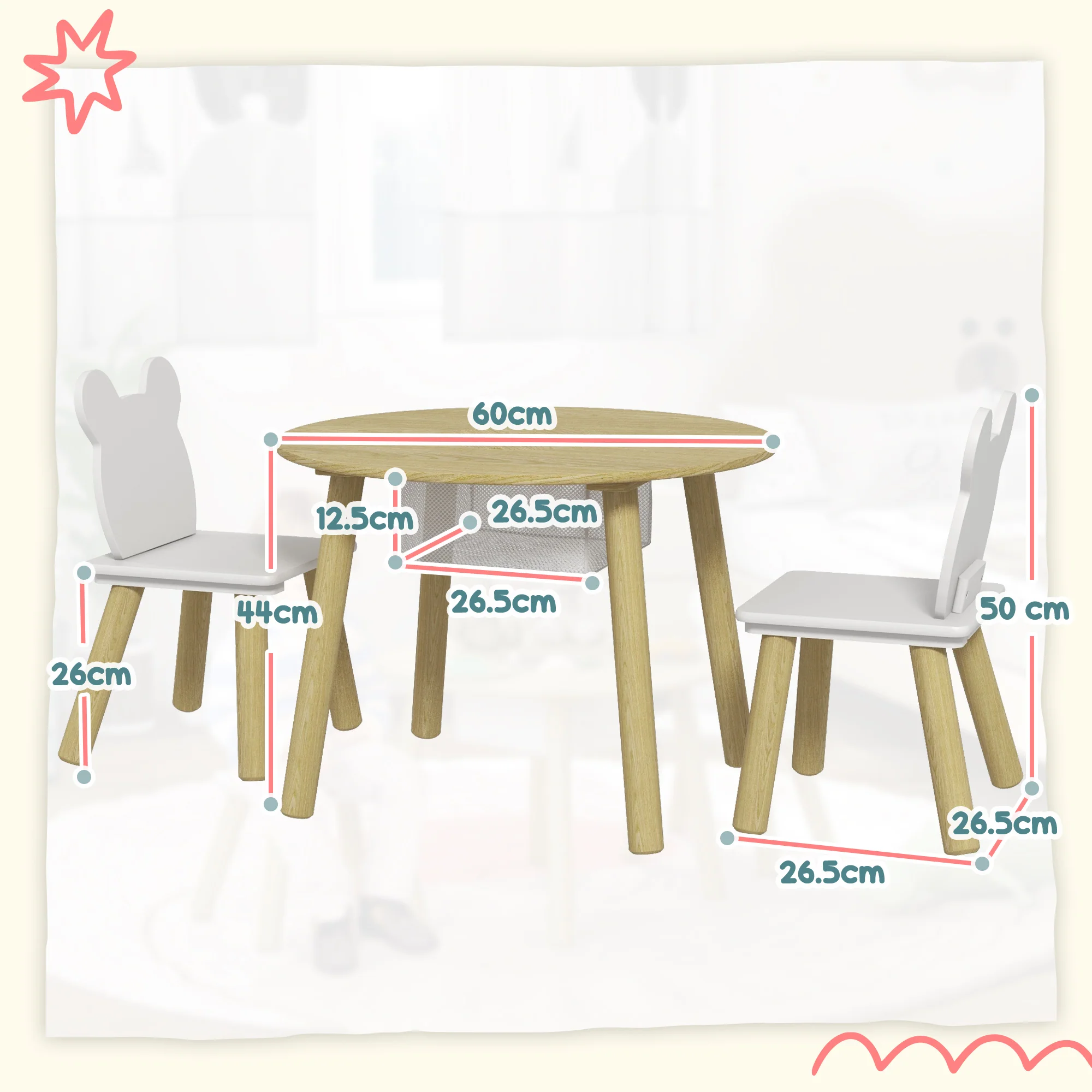 AIYAPLAY 3 Pieces Toddler Table And Chair Set W/ Centre Mesh Bag - Image 5