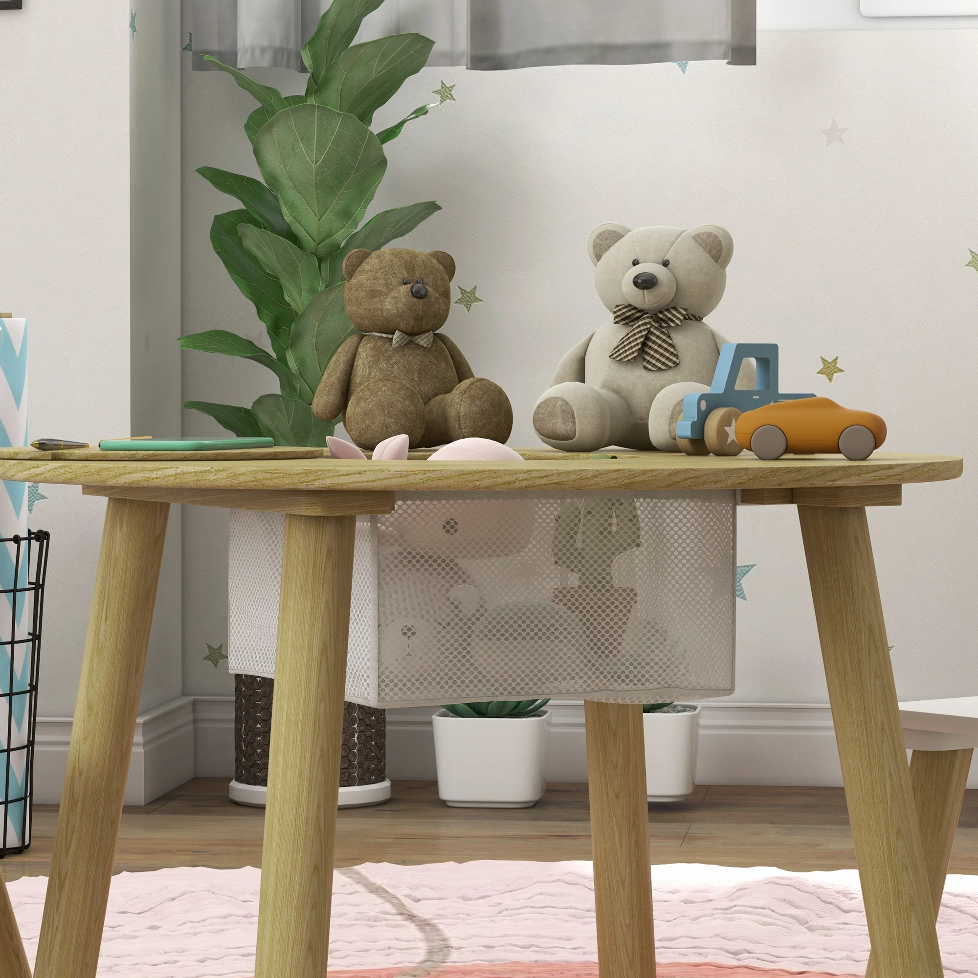 AIYAPLAY 3 Pieces Toddler Table And Chair Set W/ Centre Mesh Bag - Image 7